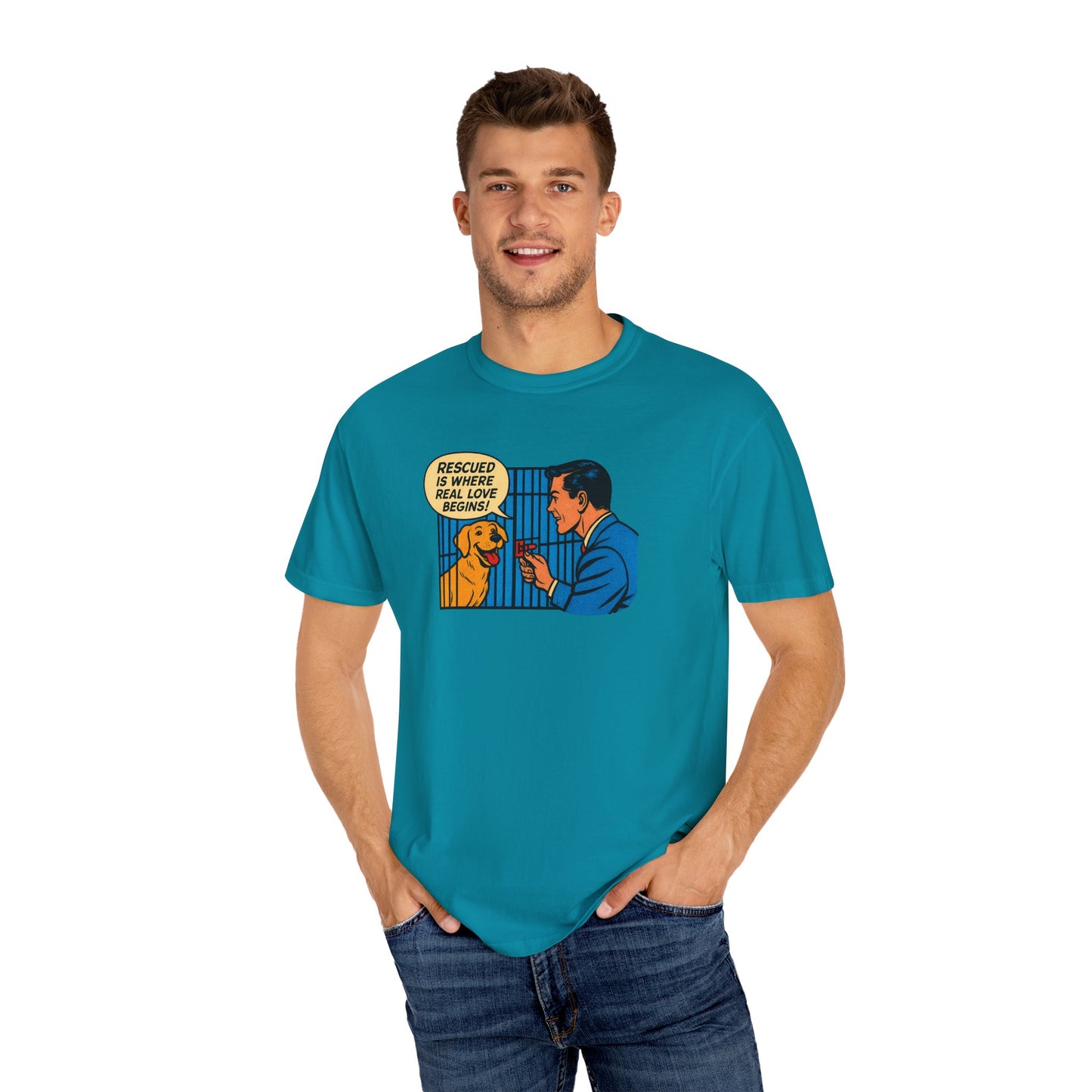 Rescued Is Where Real Love Begins Tee, Dog Lover T-Shirt, Vintage Style Animal Rights Shirt, Funny Pet Owner Gift, Animal Rescue Awareness Wear