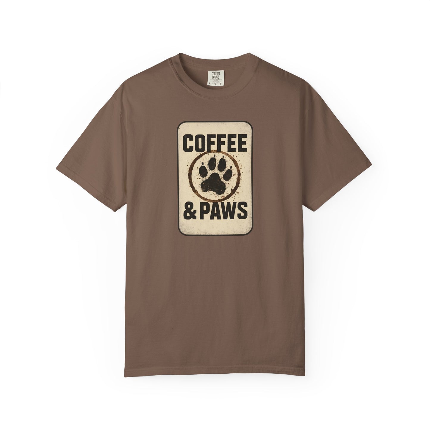 Coffee & Paws Unisex Garment-Dyed T-shirt, Dog Lover Tee, Pet Owner Gift, Coffee Lover Shirt, Animal Enthusiast Apparel, Casual Wear