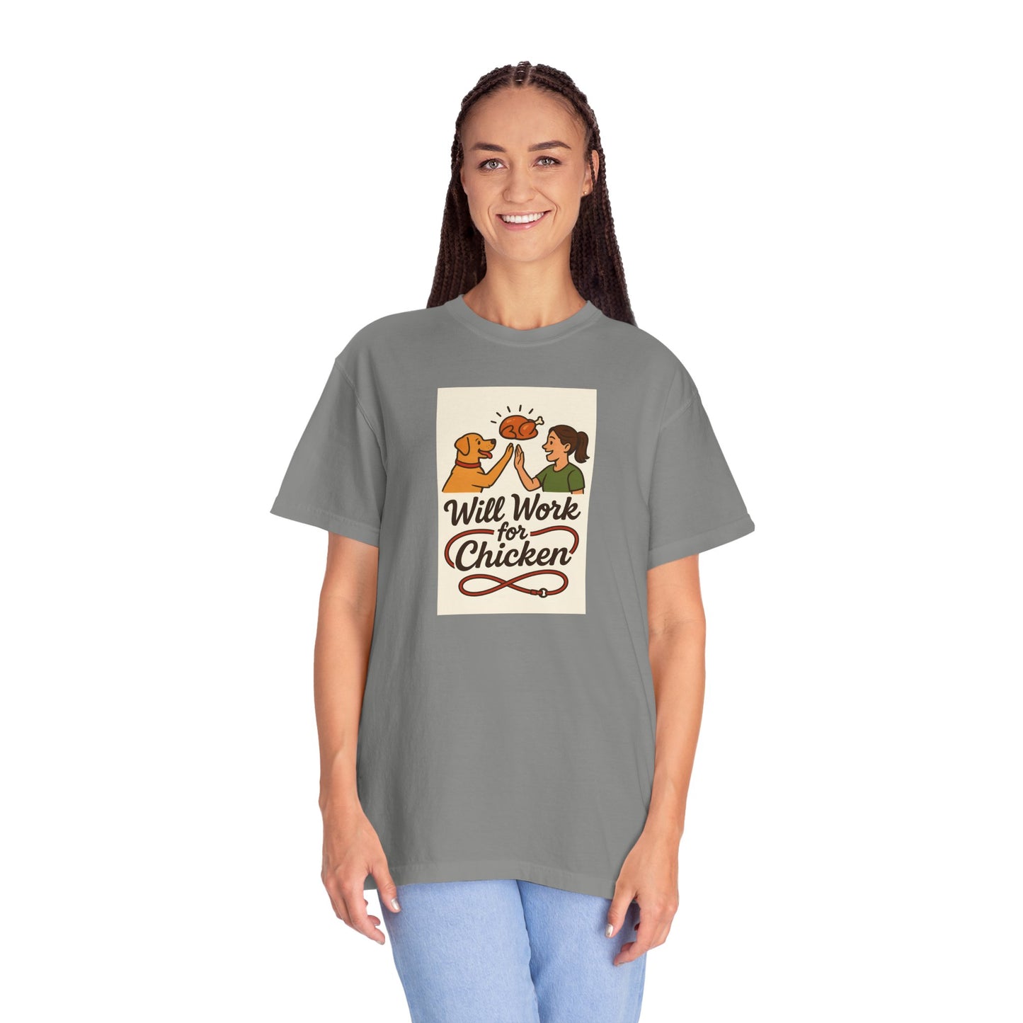 Will Work for Chicken Unisex T-Shirt | Pet Lover Gift, Funny Dog Tee, Casual Wear, Unique Animal Lover Apparel, Gift for Dog Parents