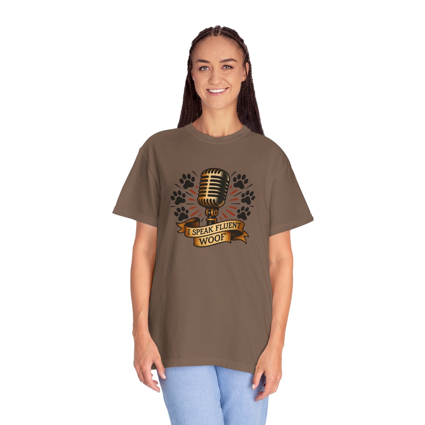 Fluent Woof T-Shirt - Funny Dog Lover Tee, Gift for Pet Owners, Casual Wear, Birthday Gift, Animal Lover Shirt