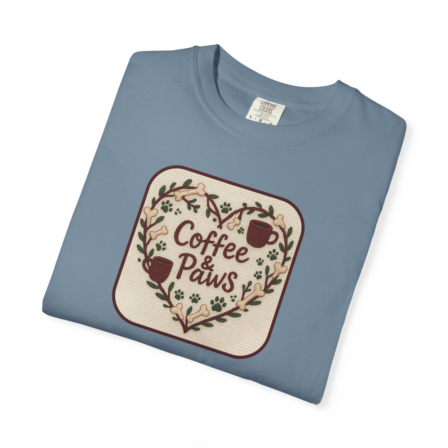 Coffee Paws Unisex Garment-Dyed T-shirt, Cute Coffee Lover Tee, Gift for Dog Owners, Nature-Inspired Shirt, Cozy Casual Wear
