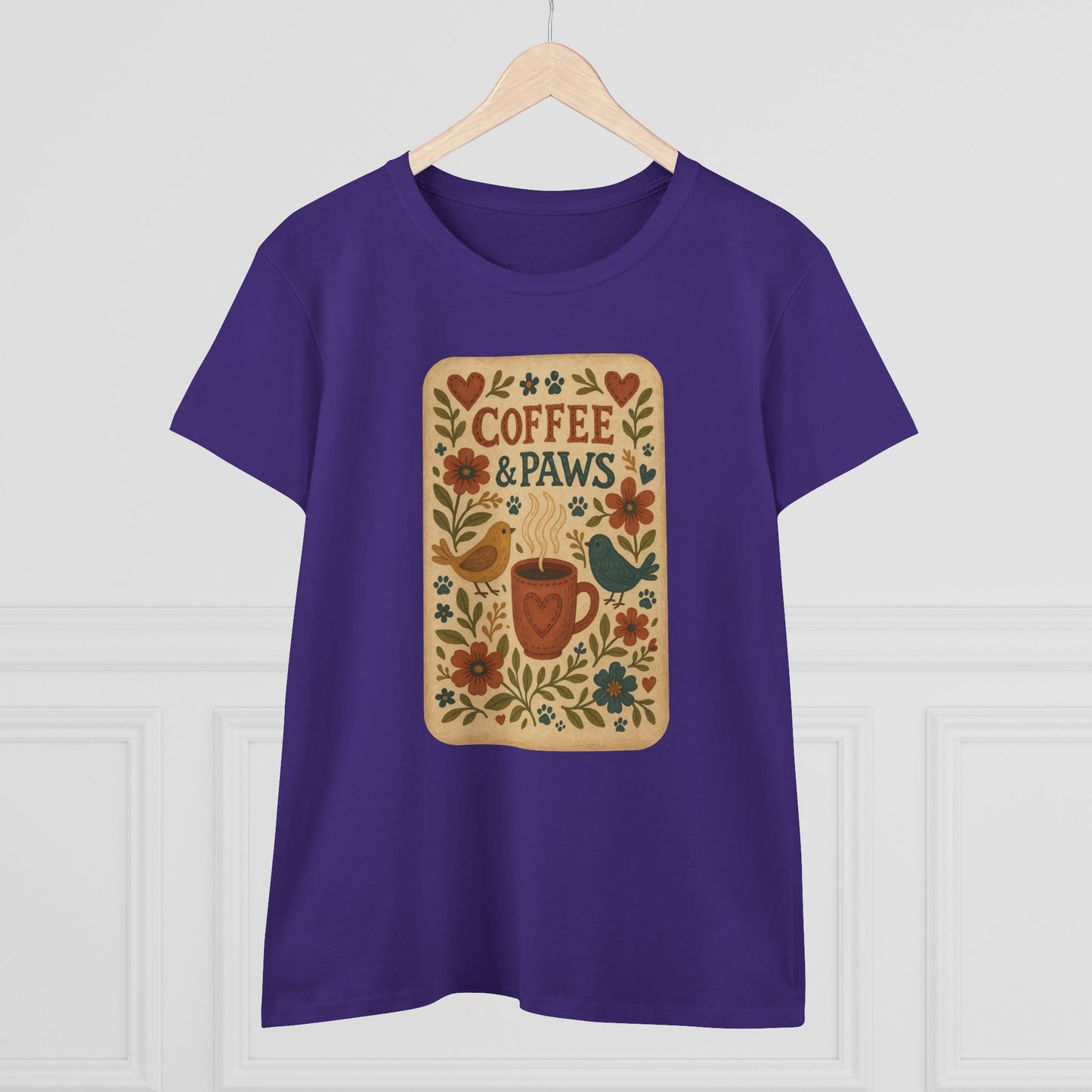 Coffee & Paws Women's Tee - Cozy Cotton Shirt for Pet Lovers, Casual Wear, Gift for Dog Owners, Dog Mom Merchandise, Animal Lover Tee