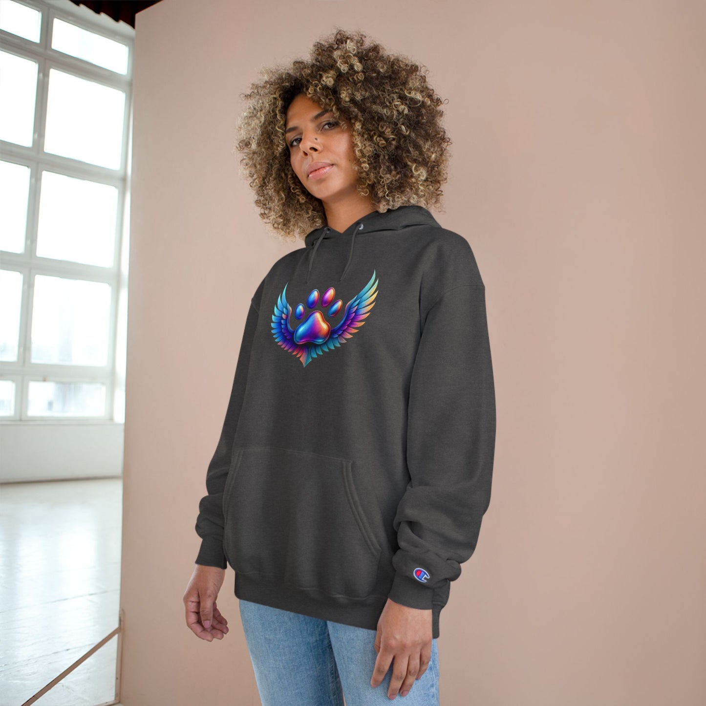 Colorful Paw Print Champion Hoodie, Pet Lover Gift, Animal Rescue Support, Cozy Casual Sweatshirt, Unique Animal Design