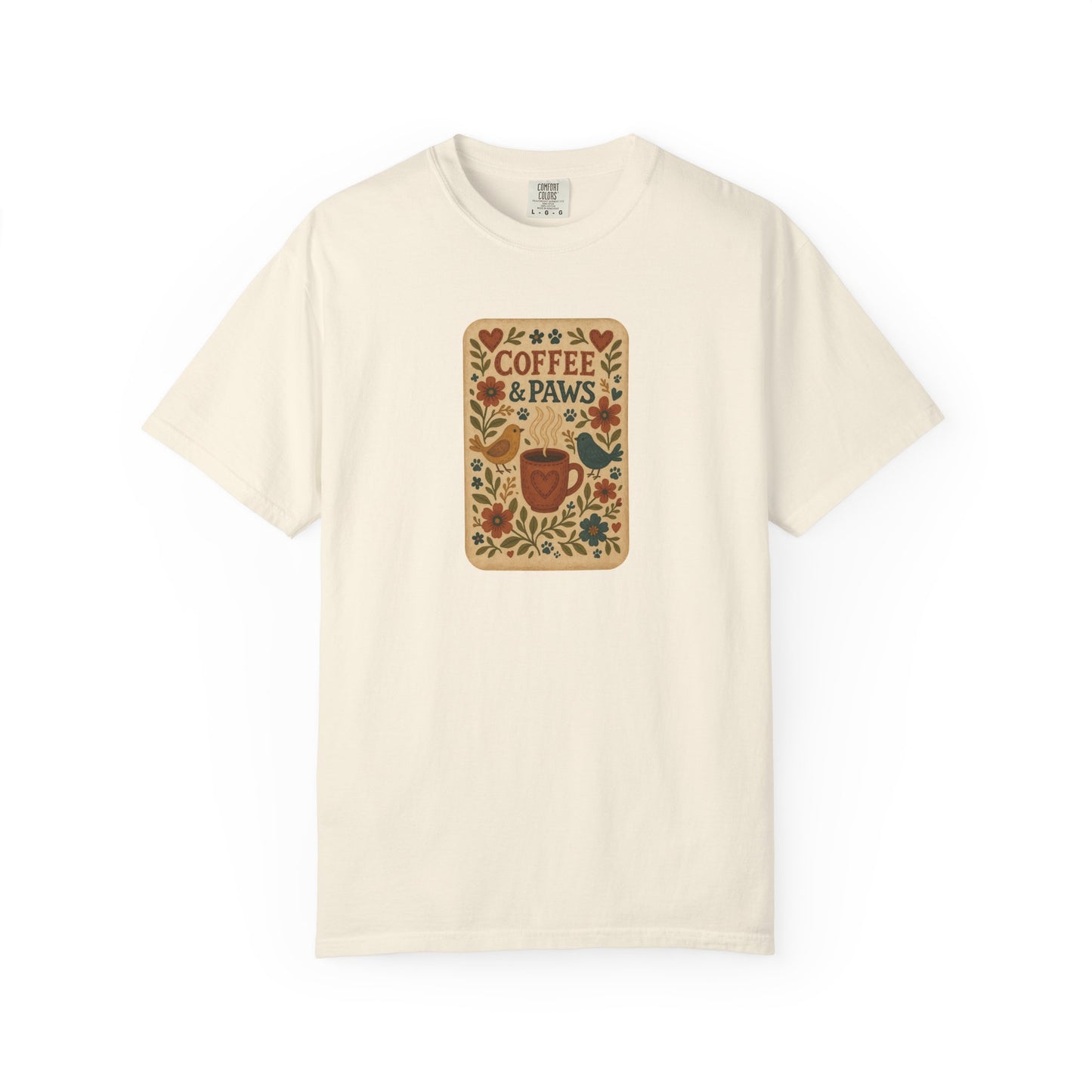 Coffee and Paws Unisex T-Shirt | Cute Pet Lover Tee, Gift for Dog Owners, Casual Wear, Animal Lover Apparel, Perfect for Coffee Lovers