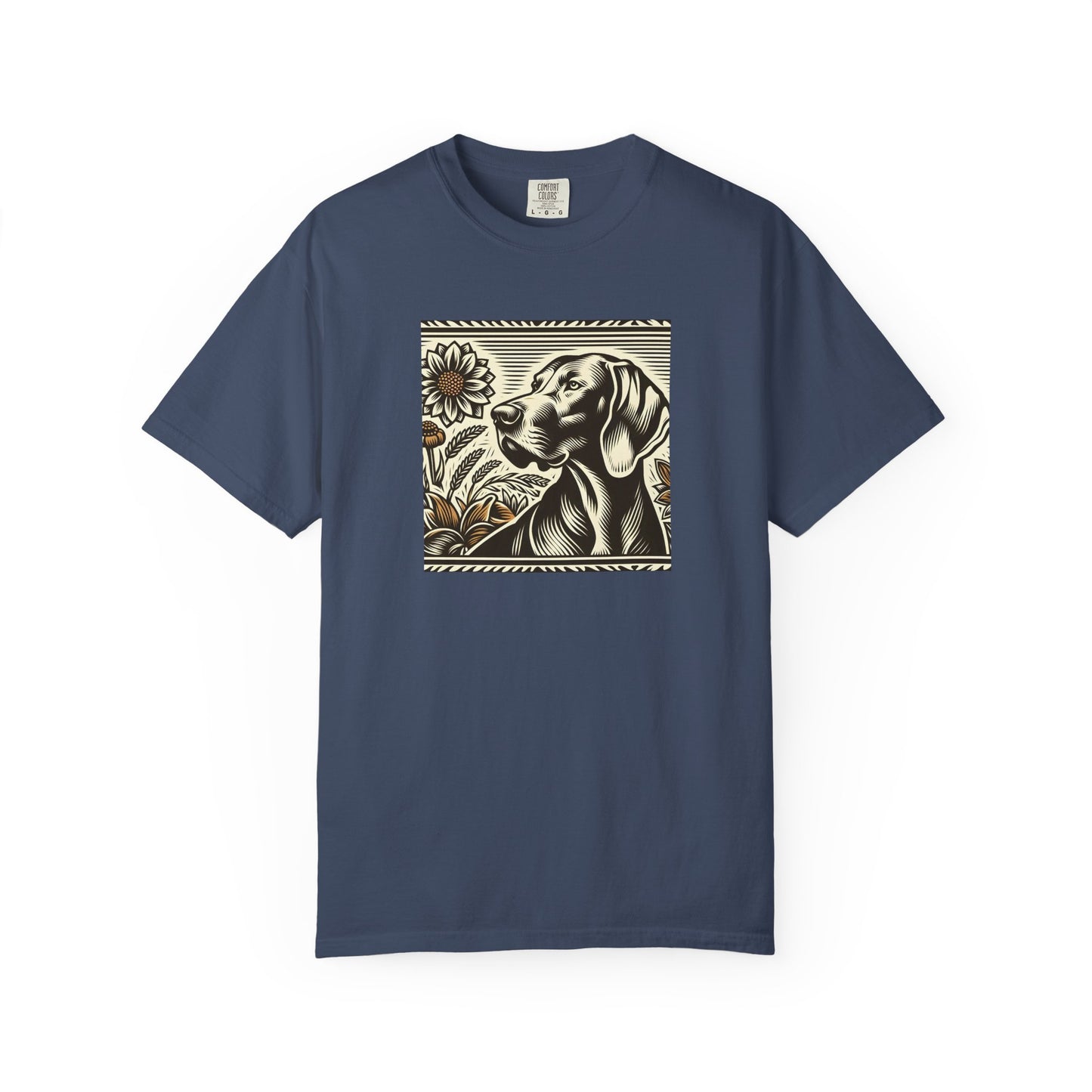 Weimaraner Dog Lover's Unisex Garment-Dyed T-Shirt with Floral Design