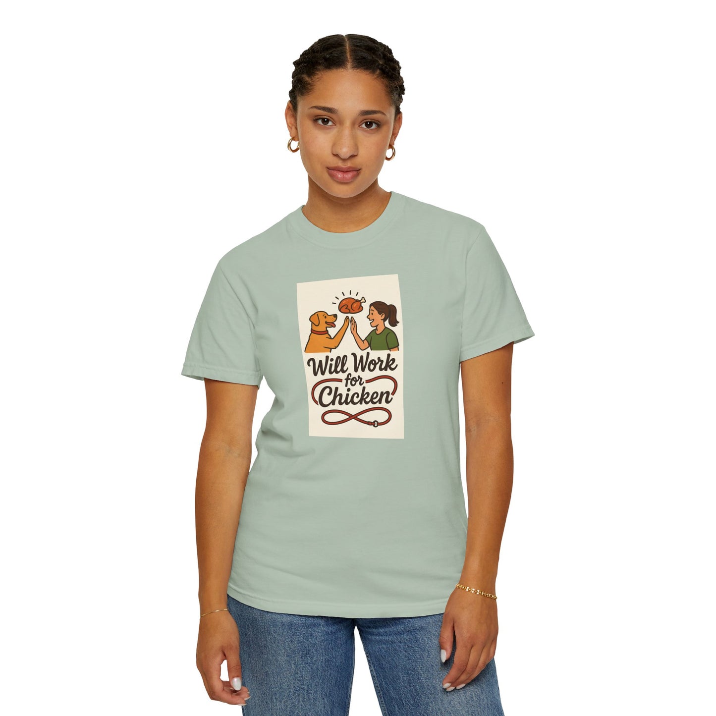 Will Work for Chicken Unisex T-Shirt | Pet Lover Gift, Funny Dog Tee, Casual Wear, Unique Animal Lover Apparel, Gift for Dog Parents