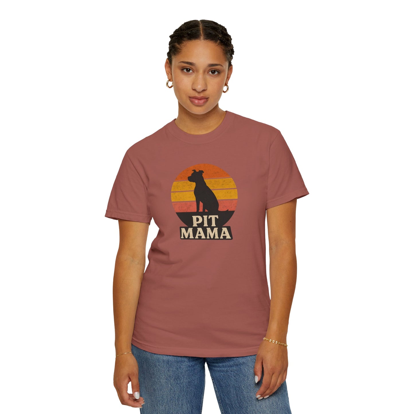 PIT MAMA Unisex Garment-Dyed T-Shirt, Dog Lover Gift, Pet Mom Apparel, Casual Tee, Perfect for Everyday Wear