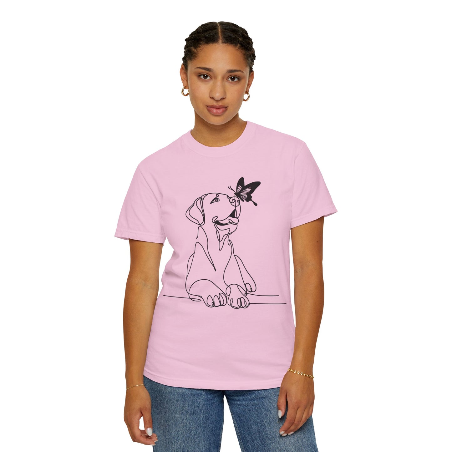 Adorable Dog and Butterfly T-Shirt, Cute Pet Tee, Dog Lover Gift, Casual Wear, Animal Lover Apparel, Birthday Gift for Dog Owners