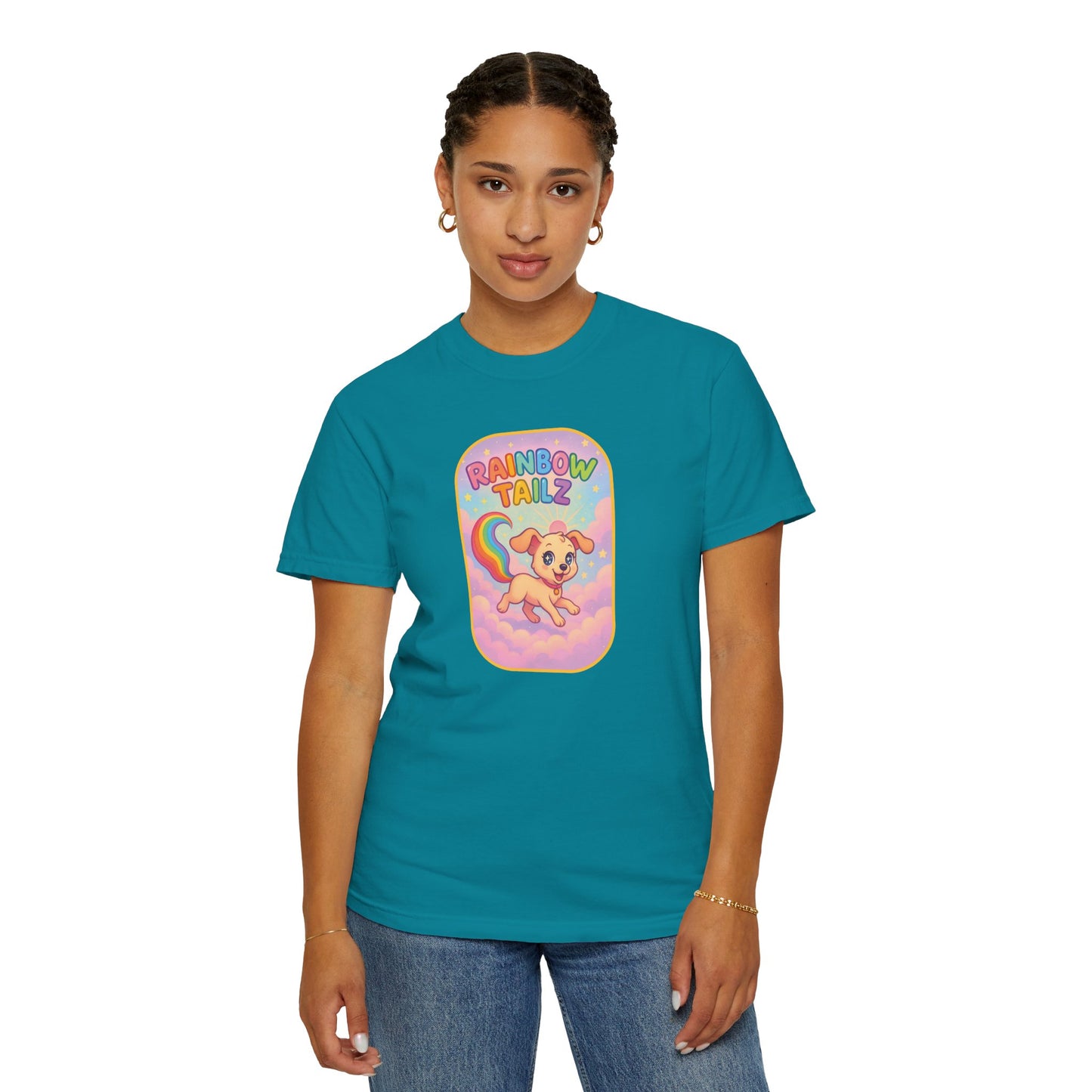 Cute Pet T-Shirt, Rainbow Tail Tee, Graphic Tee for Dog Lovers, Birthday Gift, Cozy Casual Wear, Mother's Day Gift