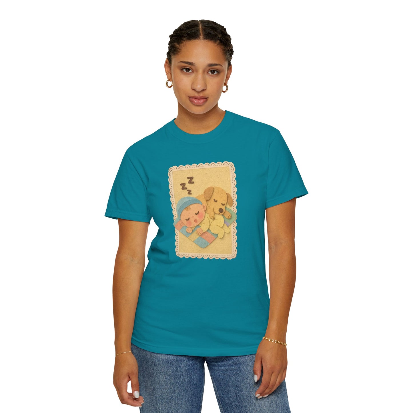 Cute Dreamy T-Shirt, Cartoon Sleepy Baby and Puppy Design, Cozy Gift for Kids, Fun Sleepwear, Nursery Decor, Pet Lover Gift