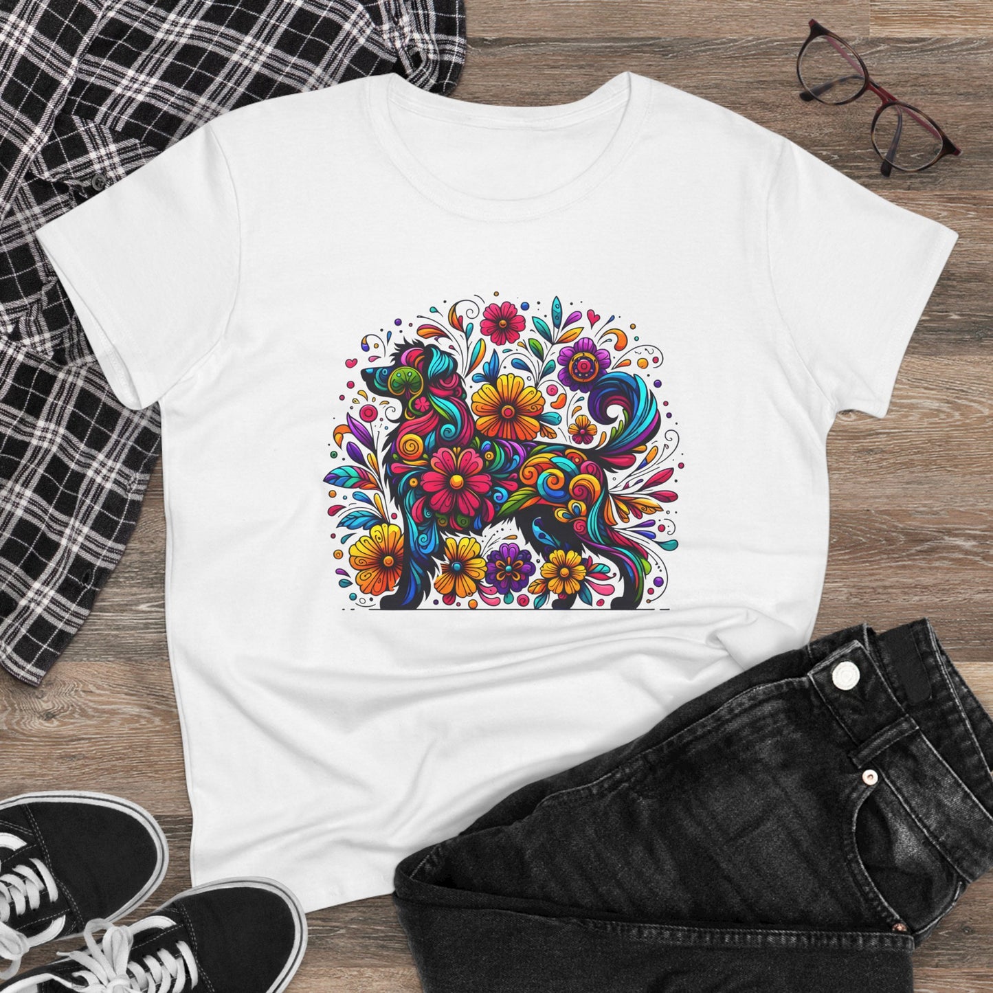 Women's Tee - Floral Dog Design