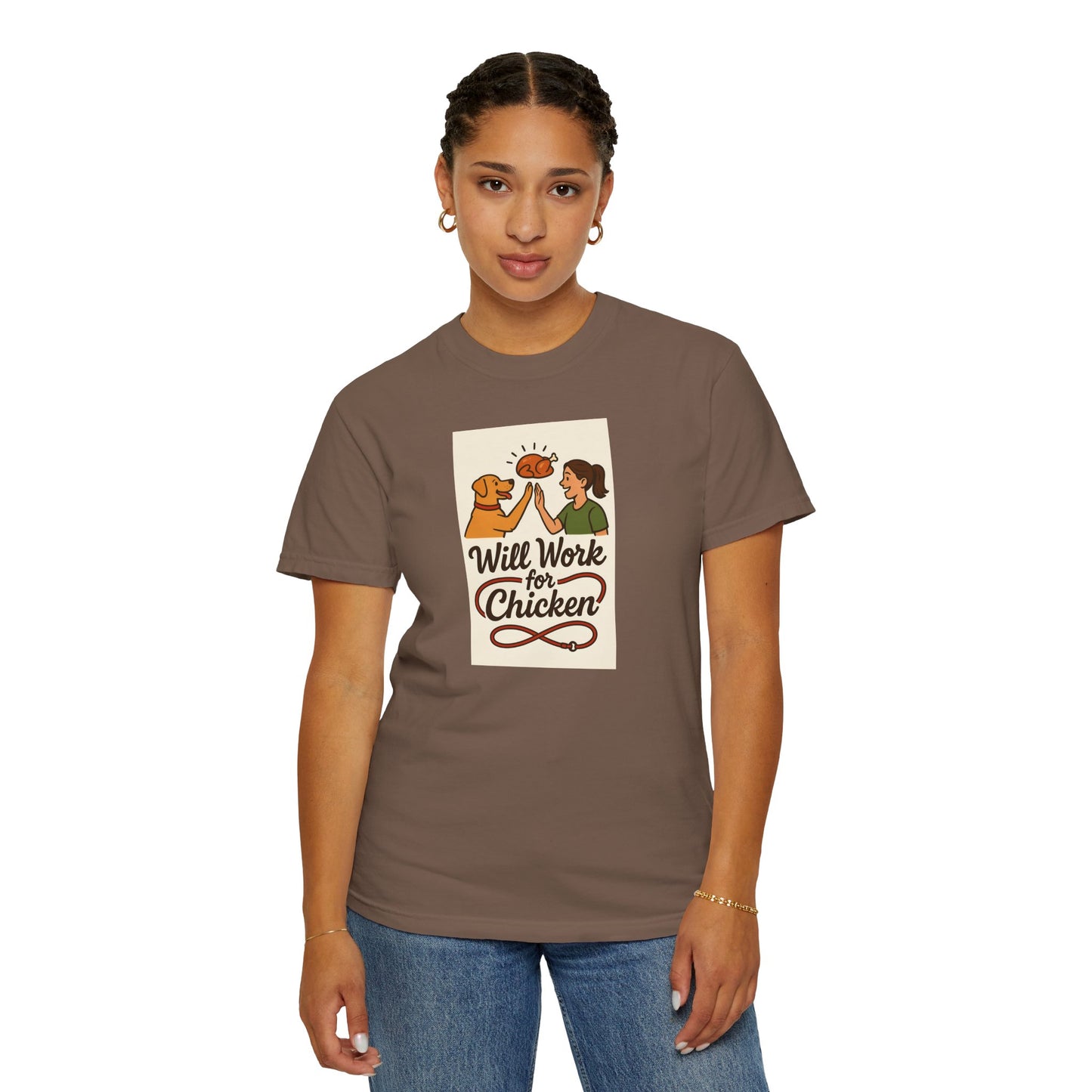 Will Work for Chicken Unisex T-Shirt | Pet Lover Gift, Funny Dog Tee, Casual Wear, Unique Animal Lover Apparel, Gift for Dog Parents
