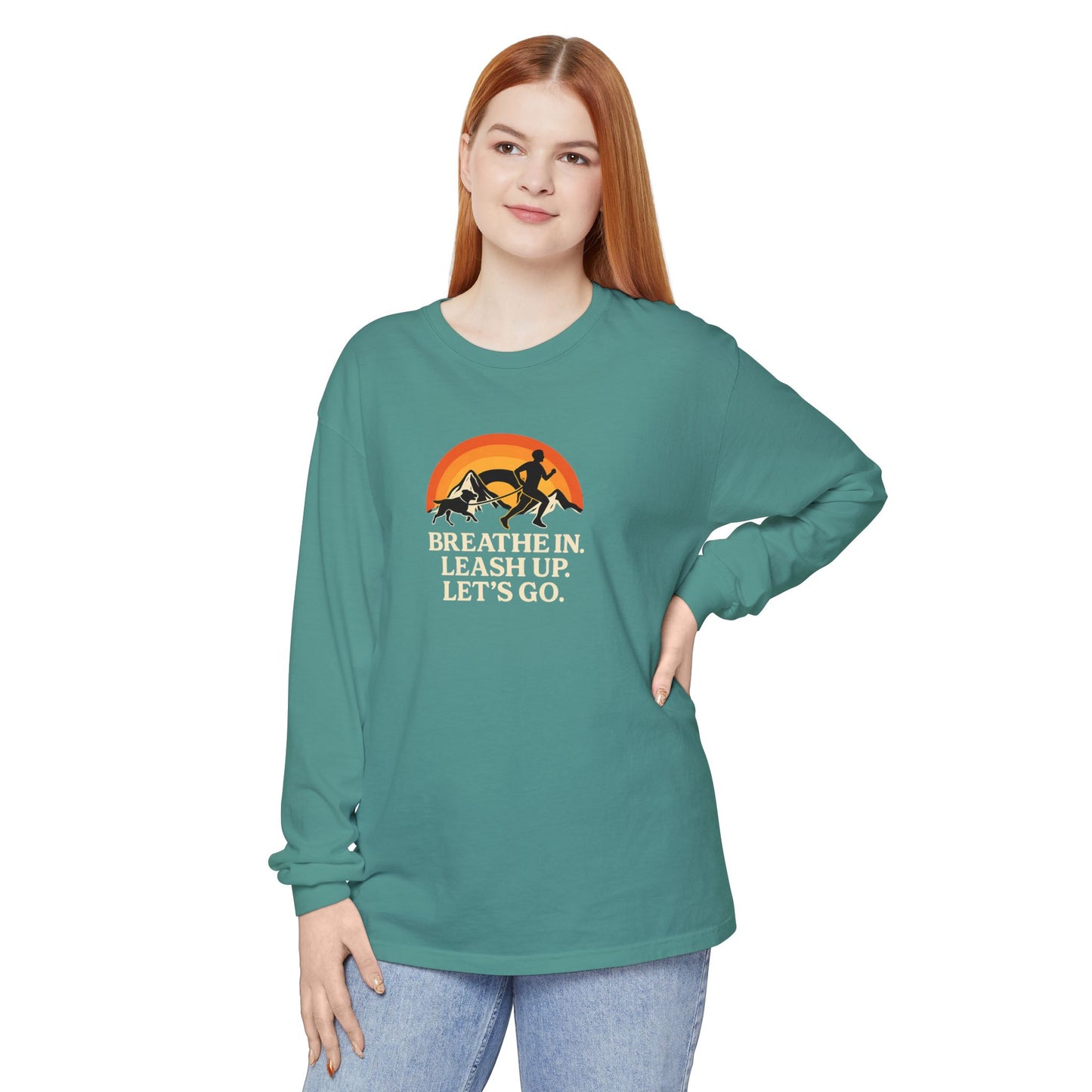 Canicross Unisex Long Sleeve T-Shirt - 'Breathe In, Leash Up, Let's Go'