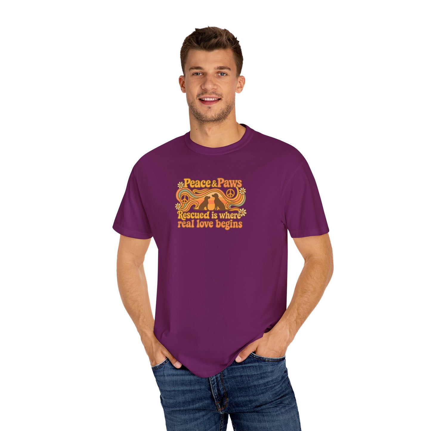 Peace & Paws T-Shirt, Perfect Gift for Couples, Vintage Style Tee, Unisex Casual Wear, Summer Fashion, Statement Shirt