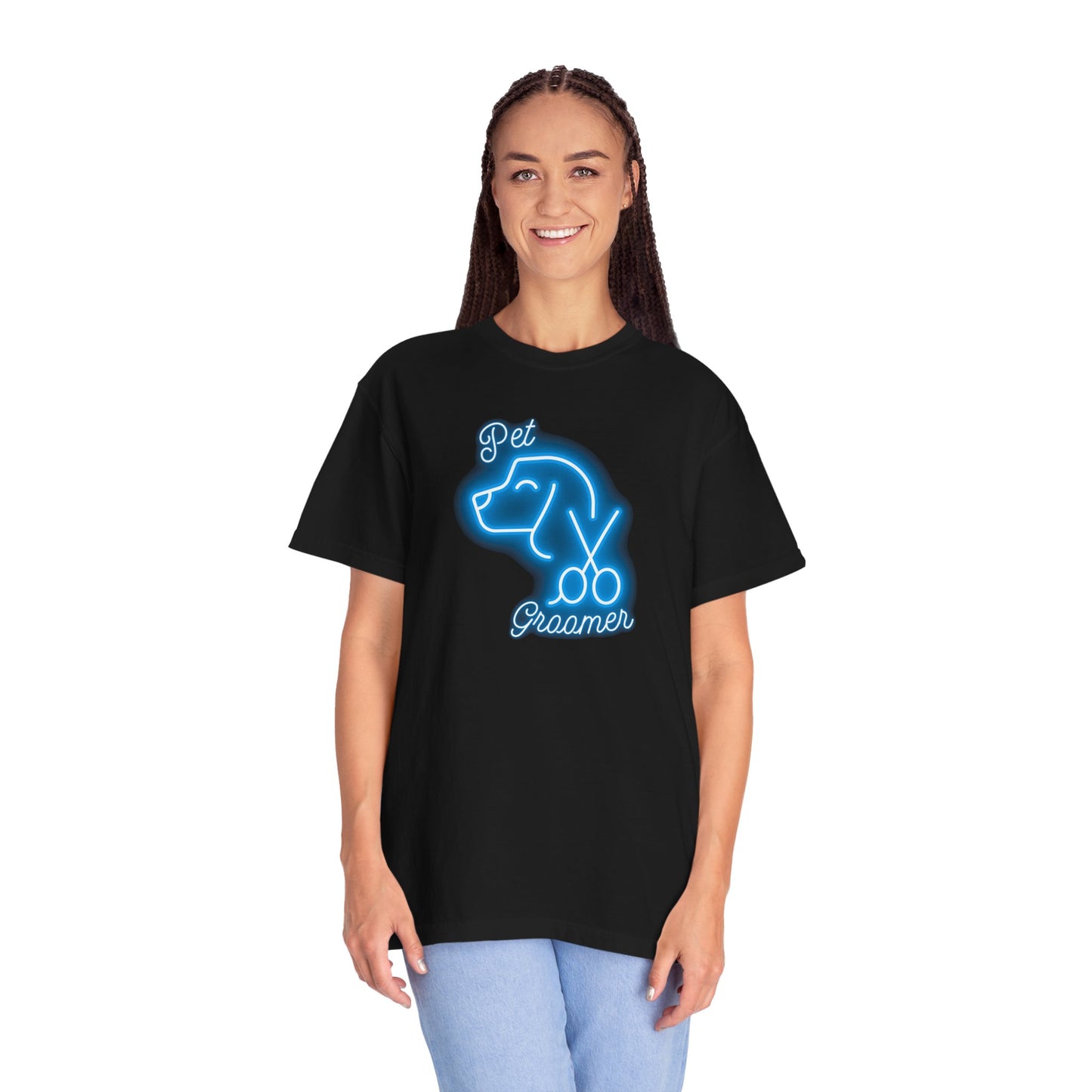 Pet Groomer Blue Neon T-Shirt - Unisex Garment-Dyed Tee for Dog Lovers