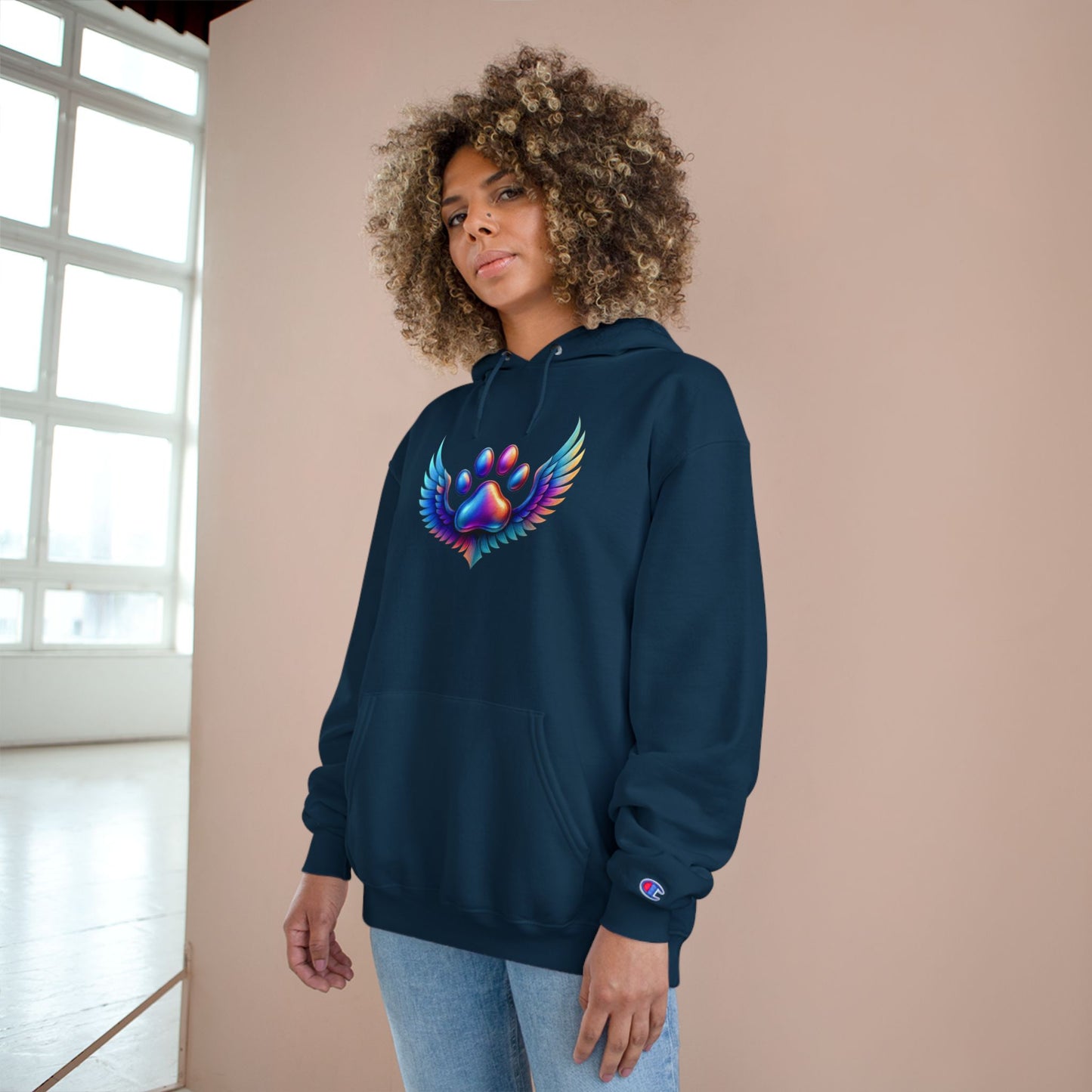 Colorful Paw Print Champion Hoodie, Pet Lover Gift, Animal Rescue Support, Cozy Casual Sweatshirt, Unique Animal Design