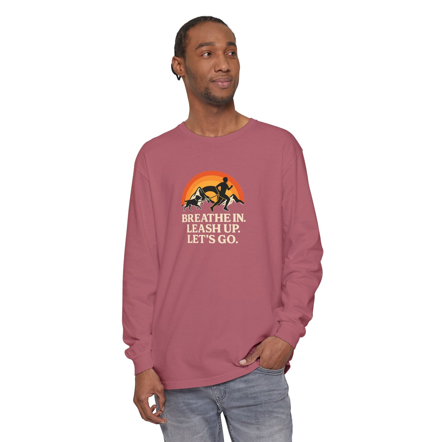 Canicross Unisex Long Sleeve T-Shirt - 'Breathe In, Leash Up, Let's Go'