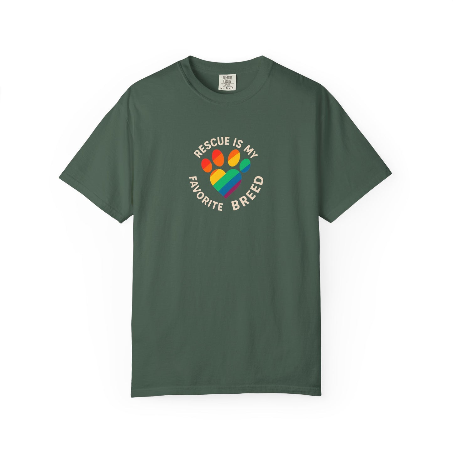 Rescue Is My Favorite Breed T-Shirt, Unisex Rainbow Dog Lover Tee, Pet Adoption Shirt, LGBTQ+ Apparel, Gift for Animal Lovers