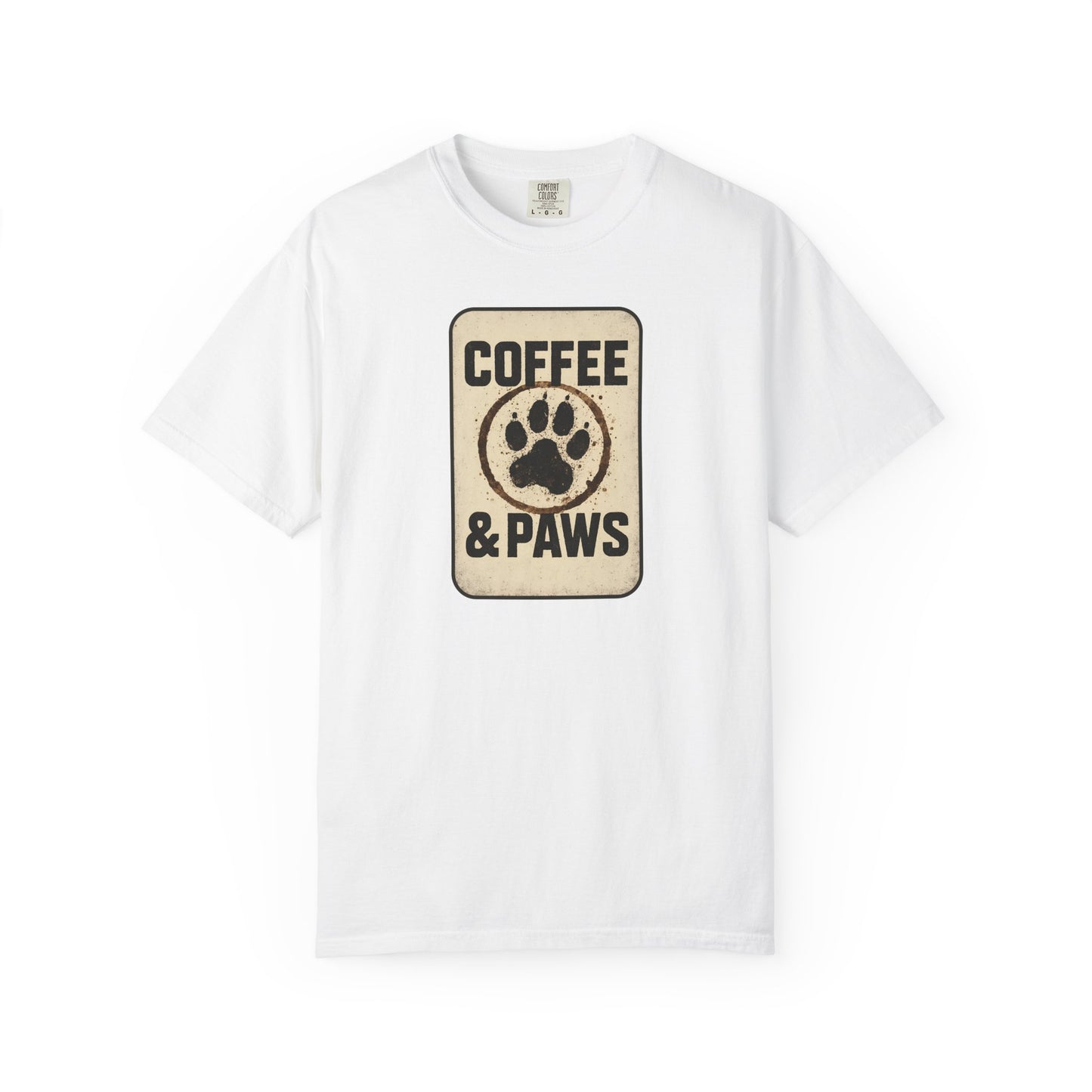 Coffee & Paws Unisex Garment-Dyed T-shirt, Dog Lover Tee, Pet Owner Gift, Coffee Lover Shirt, Animal Enthusiast Apparel, Casual Wear