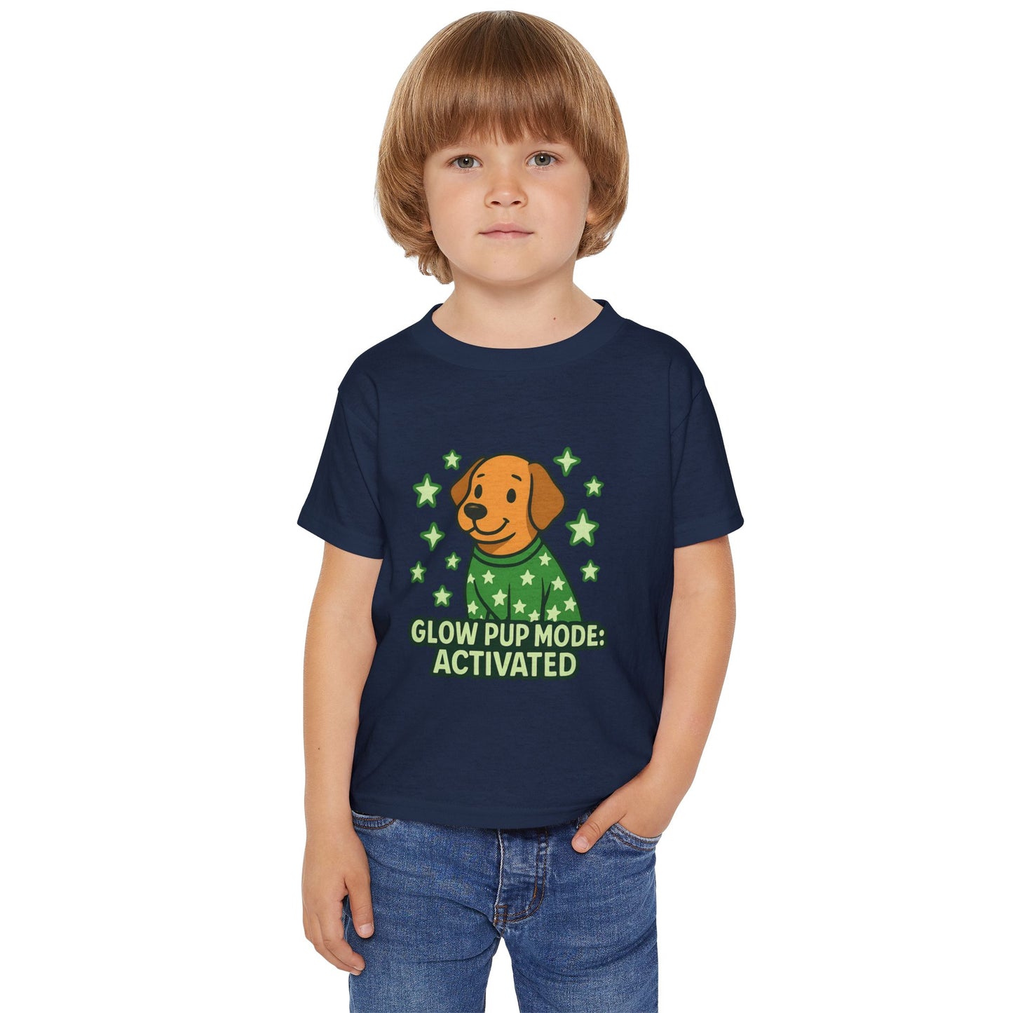 Glow Pup Mode Toddler T-Shirt, Cute Dog Shirt, Kids Graphic Tee, Pet Lover Gift, Playful Toddler Clothing