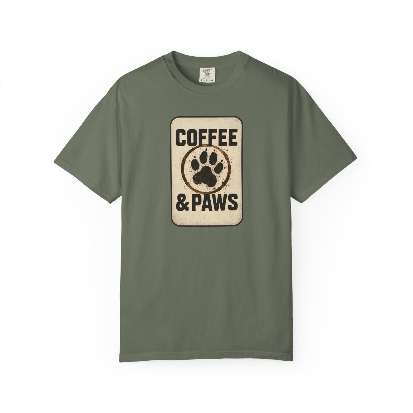 Coffee & Paws Unisex Garment-Dyed T-shirt, Dog Lover Tee, Pet Owner Gift, Coffee Lover Shirt, Animal Enthusiast Apparel, Casual Wear