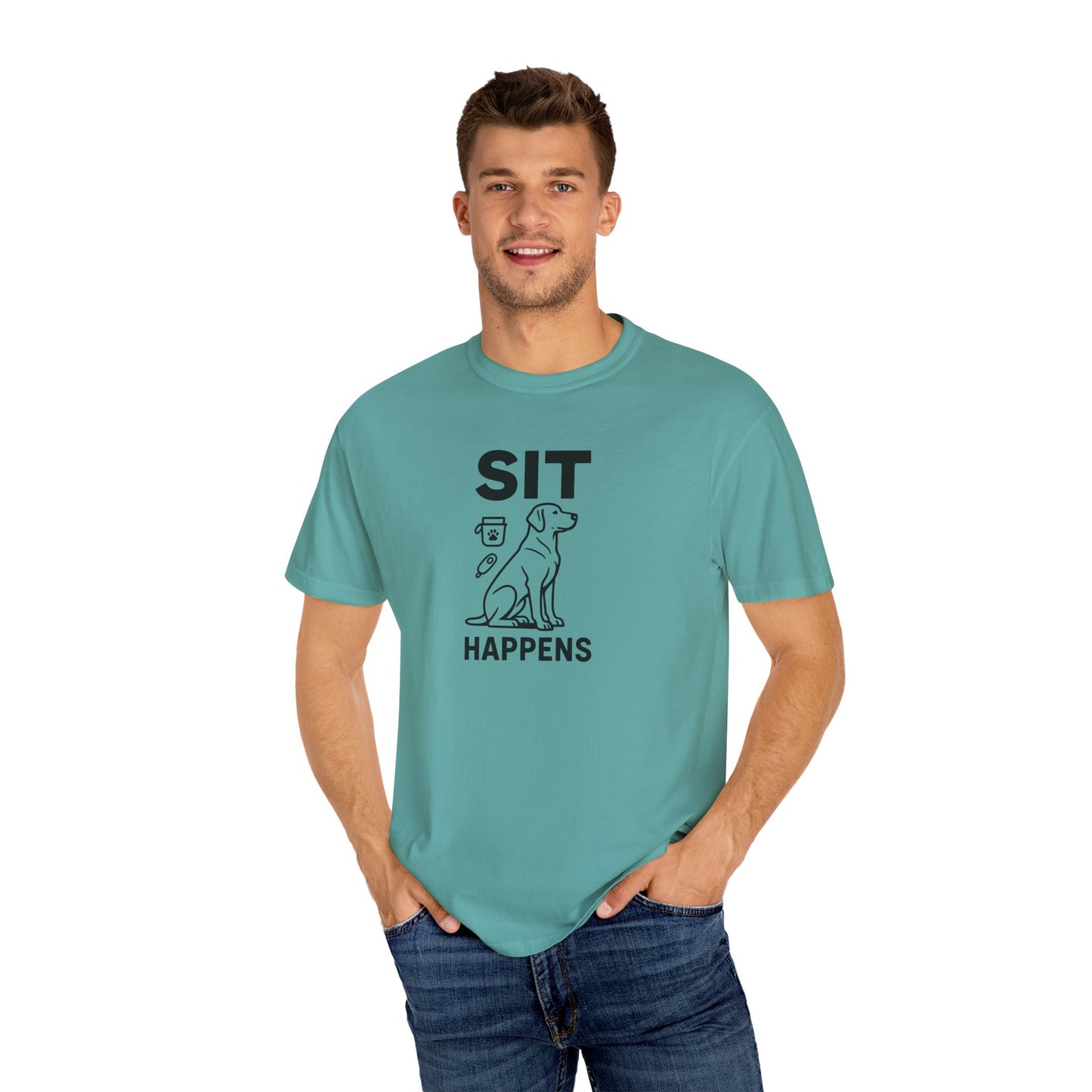 Dog Lovers Unisex T-Shirt - 'Sit Happens' Graphic Tee, Gift for Dog Owners, Pet Lovers, Casual Wear, Funny Dog Shirt