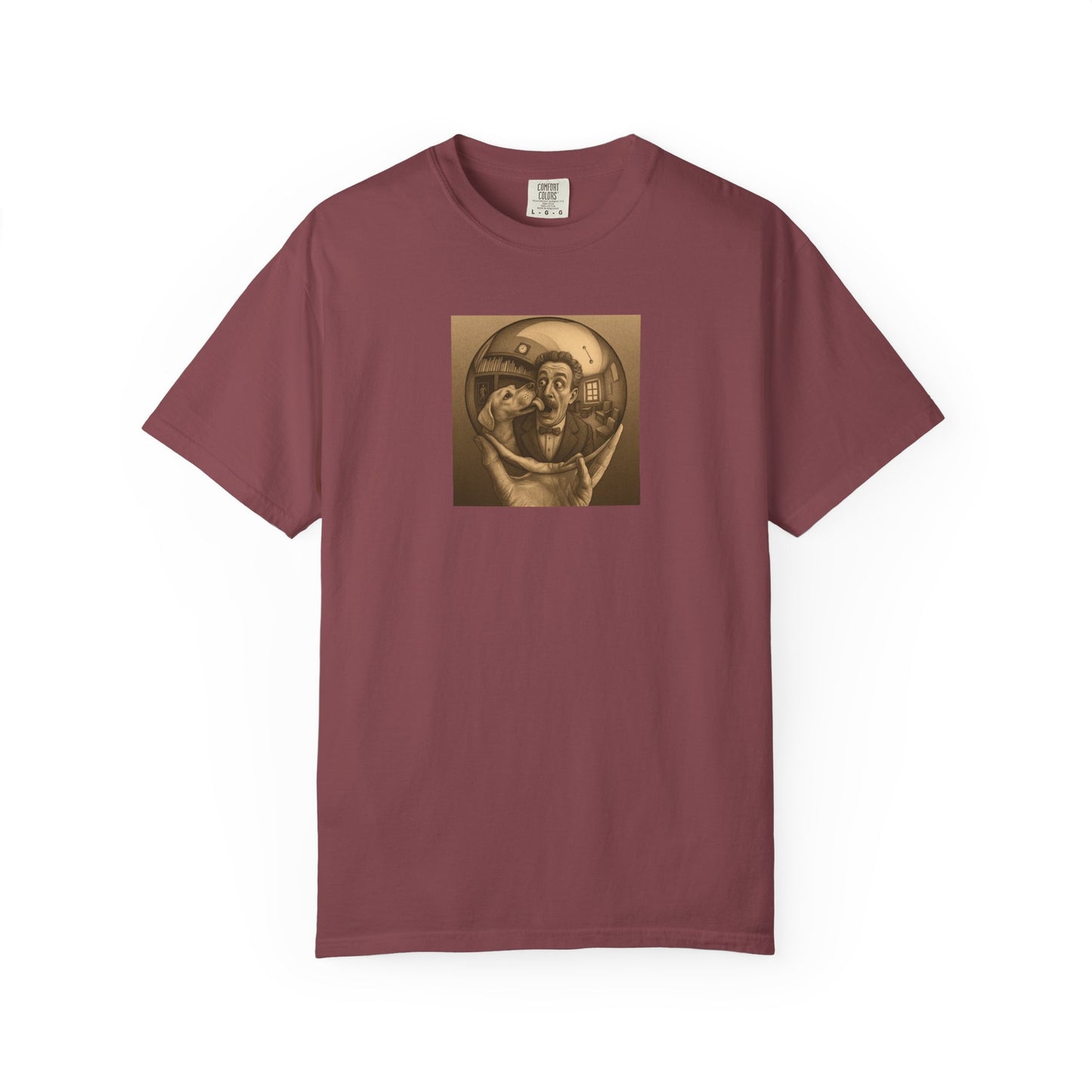 MC Escher and His Dog Unisex Garment-Dyed T-shirt - Retro Design for Creative Souls