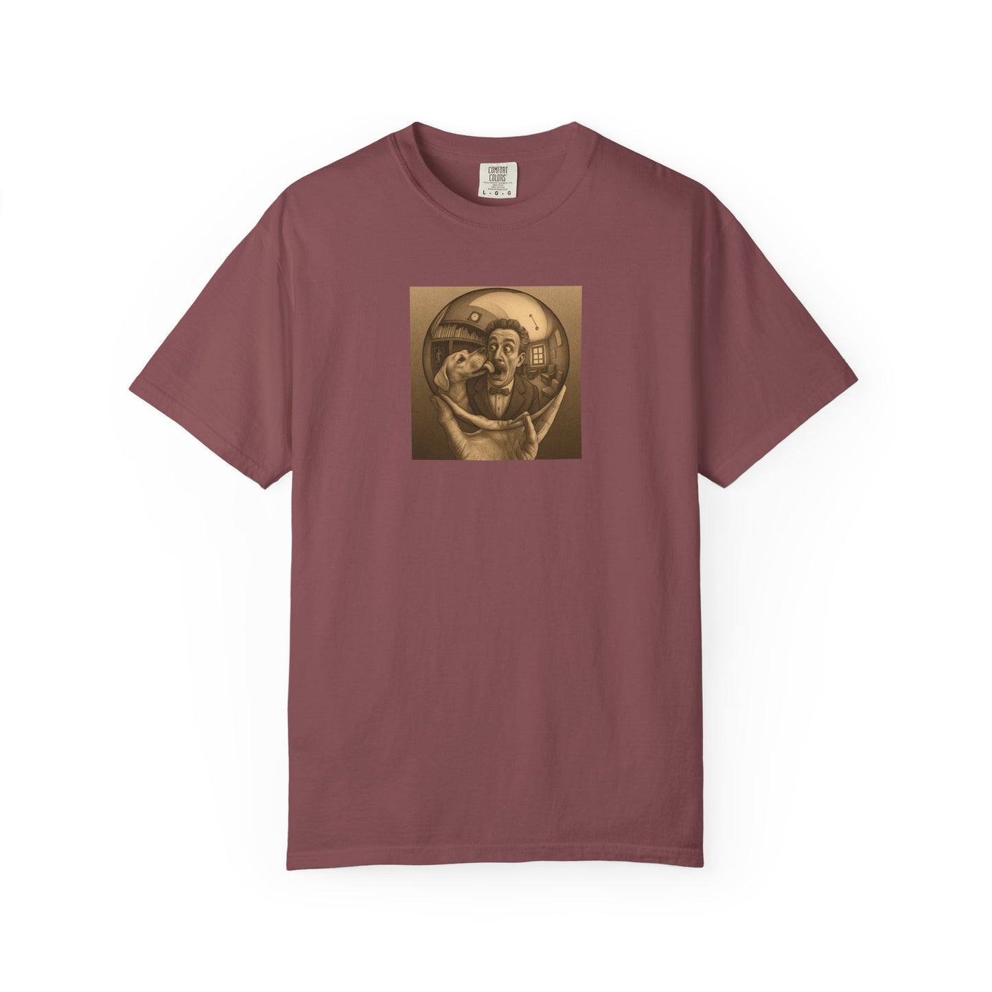 MC Escher and His Dog Unisex Garment-Dyed T-shirt - Retro Design for Creative Souls