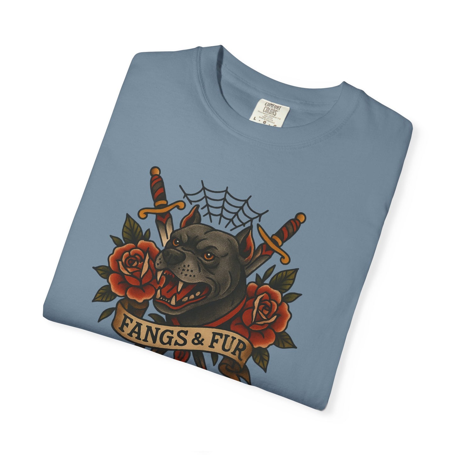 Fangs & Fur Unisex T-Shirt, Gothic Tee, Halloween Apparel, Alternative Fashion, Cat & Rose Design, Graphic T-Shirt