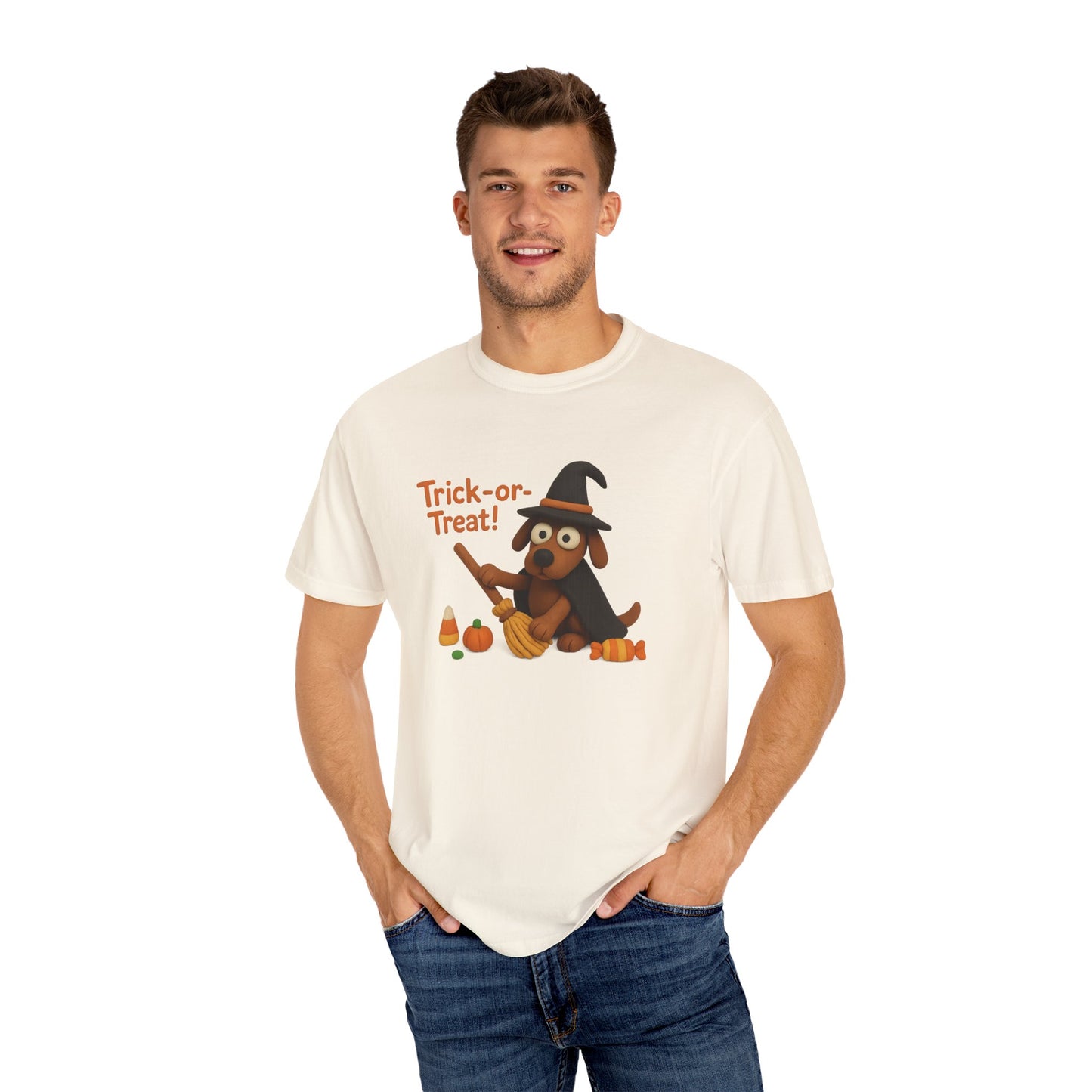 Cute Halloween Dog T-Shirt, Trick-or-Treat Shirt, Fall Apparel, Pet Lover Gift, Unisex Halloween Clothing, Animal Lover Tee