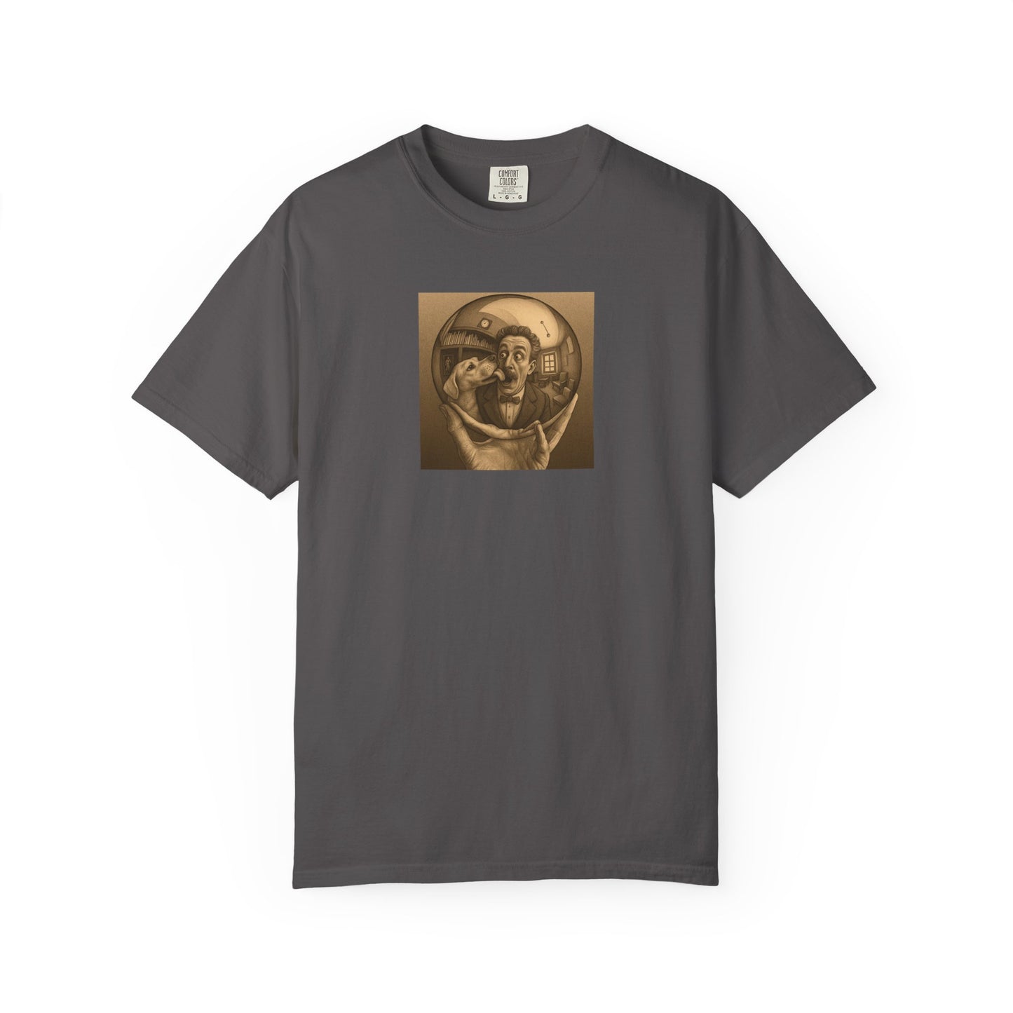 MC Escher and His Dog Unisex Garment-Dyed T-shirt - Retro Design for Creative Souls