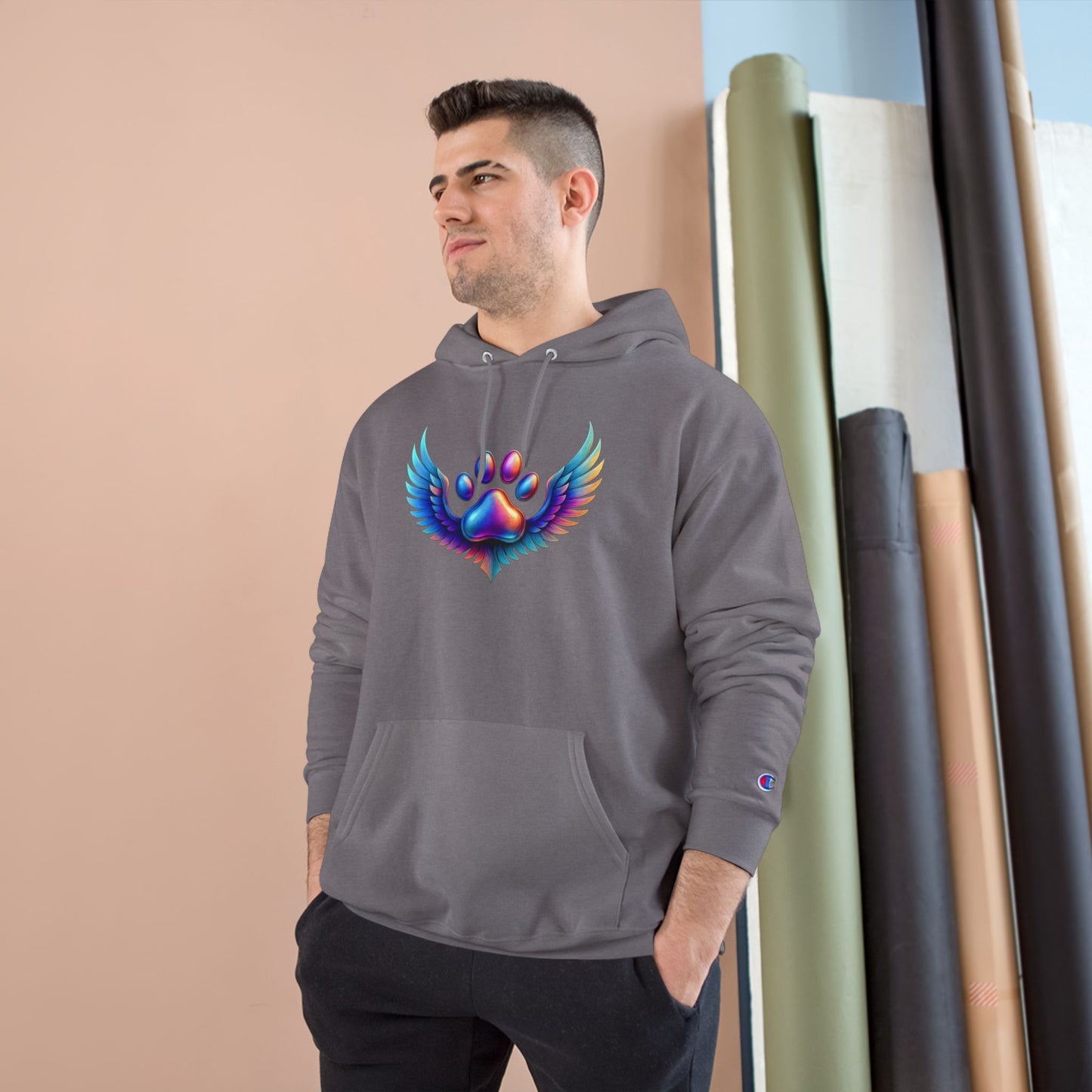 Colorful Paw Print Champion Hoodie, Pet Lover Gift, Animal Rescue Support, Cozy Casual Sweatshirt, Unique Animal Design