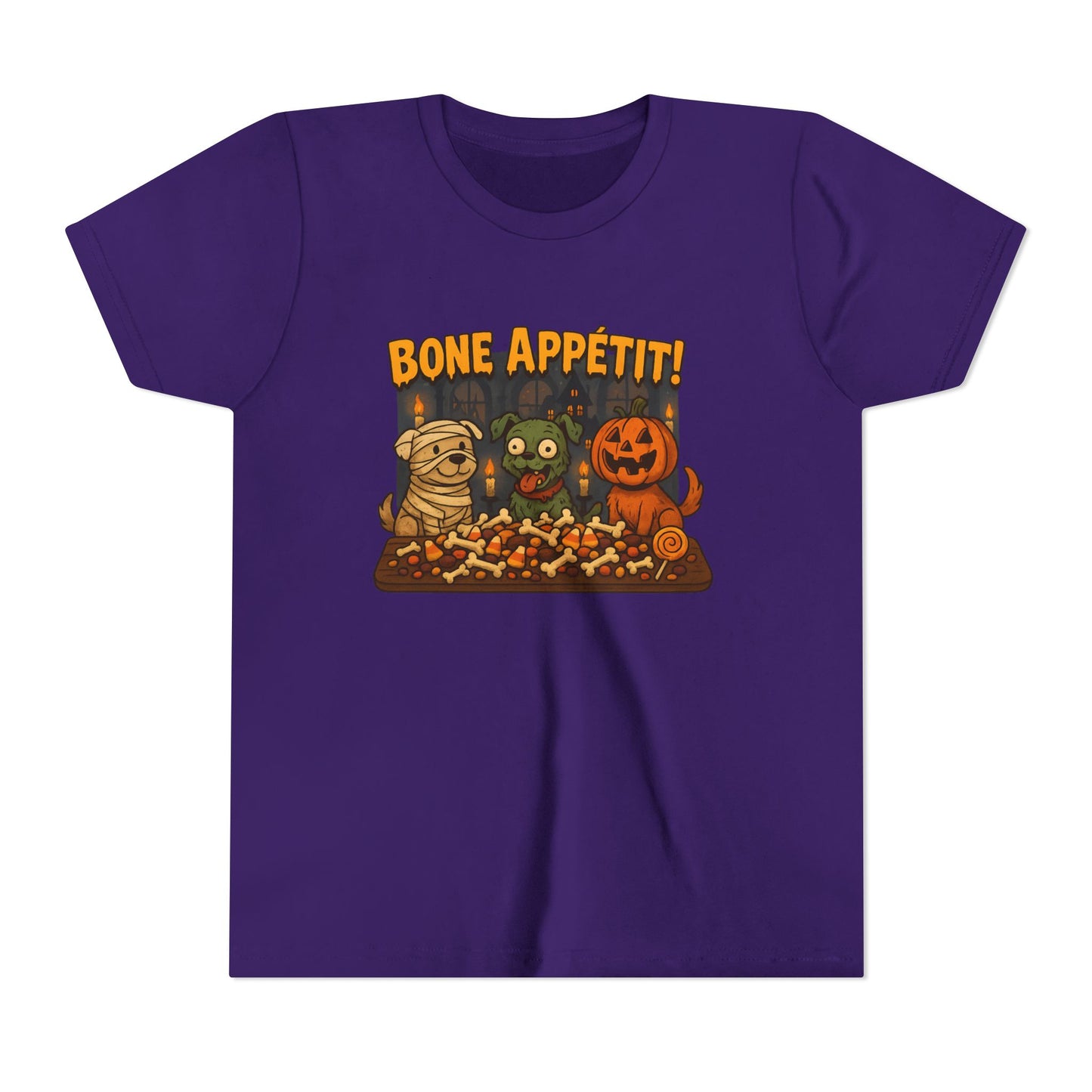 Halloween Kids Tee - Bone Appetit! Funny Short Sleeve Shirt for Trick or Treat, Spooky Season, Gift for Kids