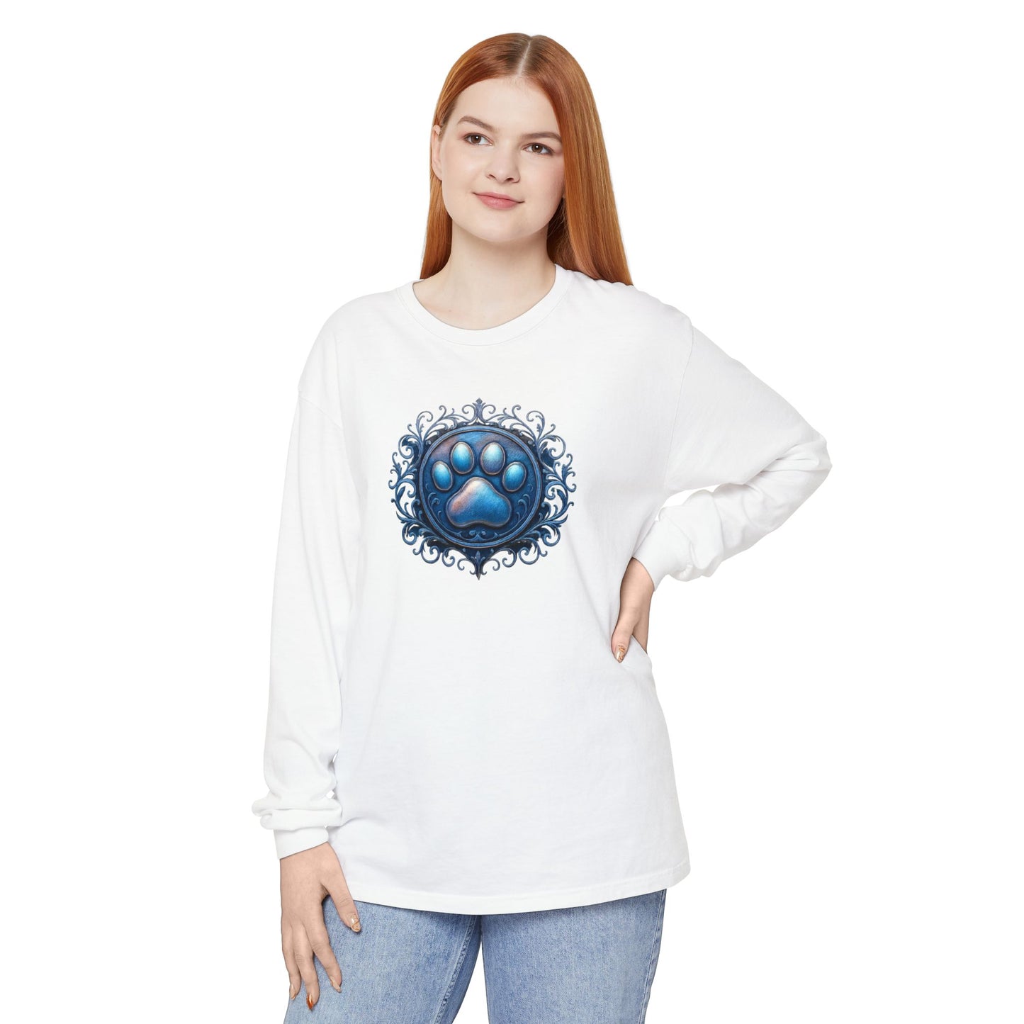 Paw Print Long Sleeve T-Shirt for Pet Lovers | Cozy Gift for Animal Enthusiasts, Casual Wear, Dog Mom Gift, Unique Pet Tee, Everyday Fashion