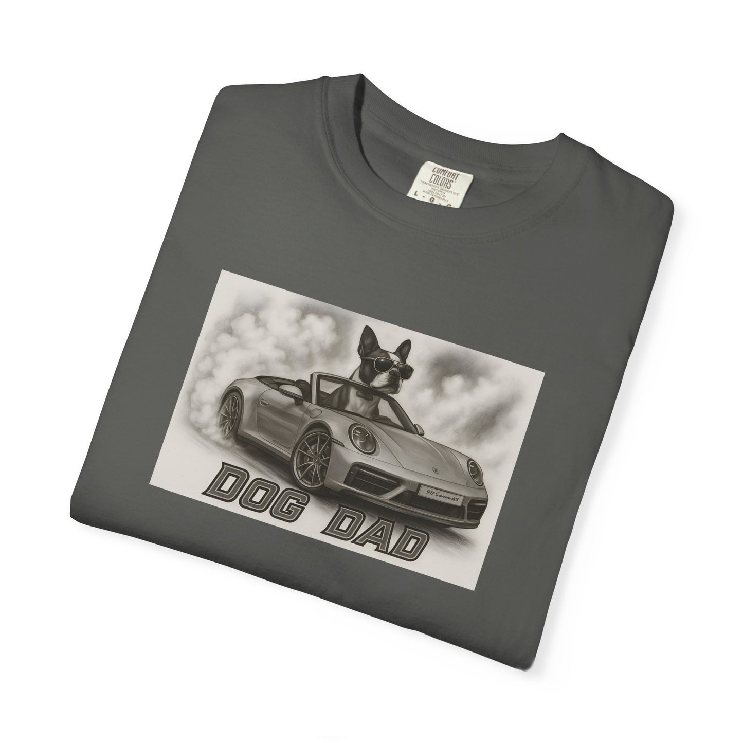 Dog Dad - Boston Terrier - Cool Dogs in Cool Cars T-Shirt Collection | Funny Dog Lover Apparel for Men