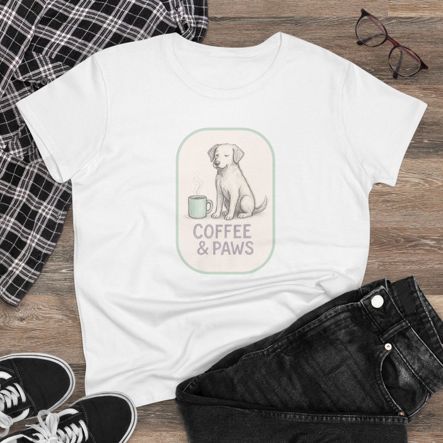 Copy of Coffee & Paws Women's Tee - Cozy Cotton Shirt for Pet Lovers, Casual Wear, Gift for Dog Owners, Dog Mom Merchandise, Animal Lover Tee
