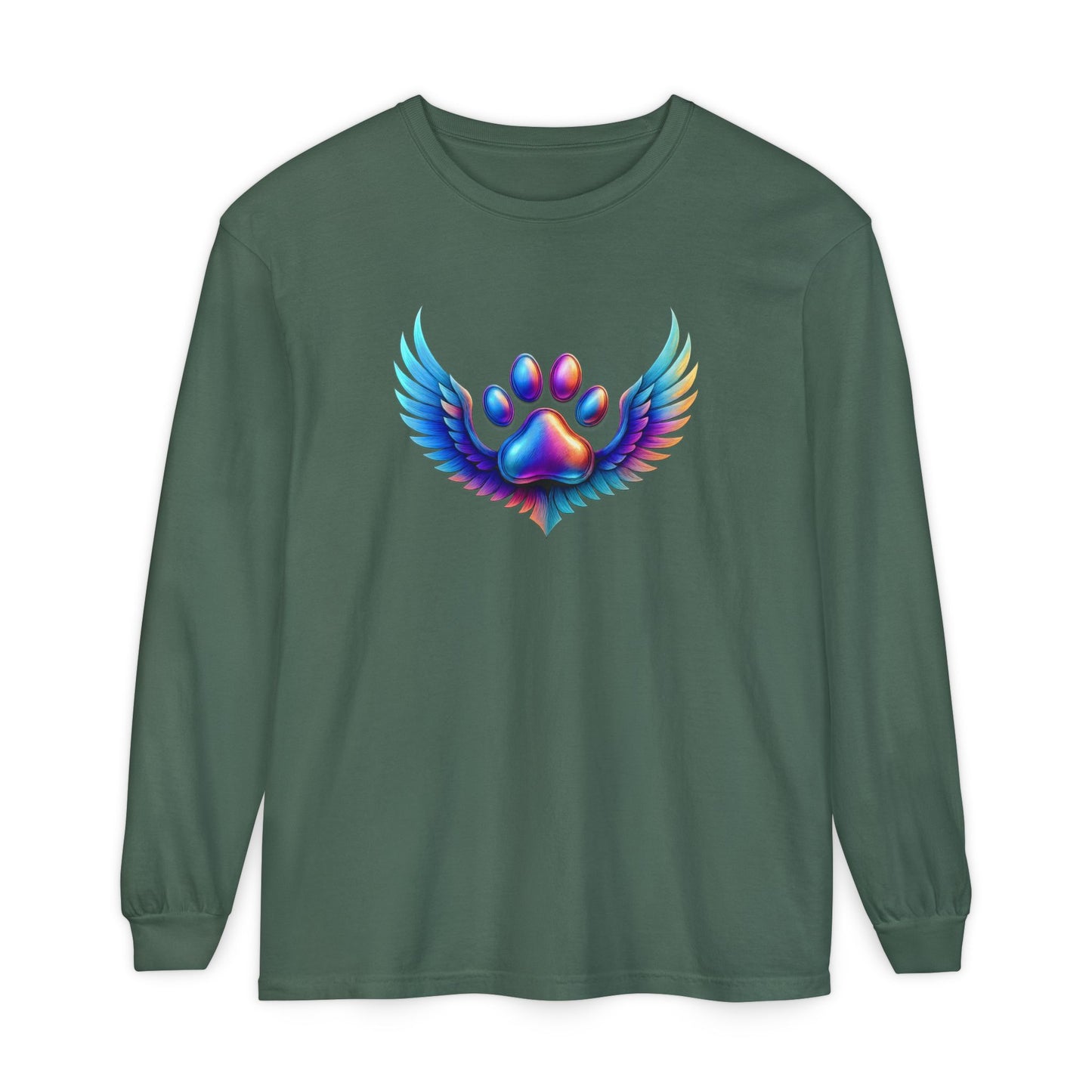 Colorful Paw Print Long Sleeve T-Shirt, Animal Lover Gift, Pet Memorial Tee, Winged Paw Shirt, Unisex Graphic Tee