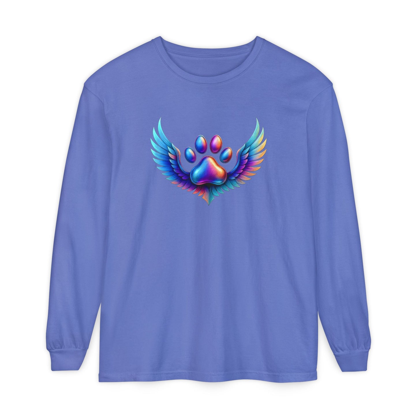 Colorful Paw Print Long Sleeve T-Shirt, Animal Lover Gift, Pet Memorial Tee, Winged Paw Shirt, Unisex Graphic Tee