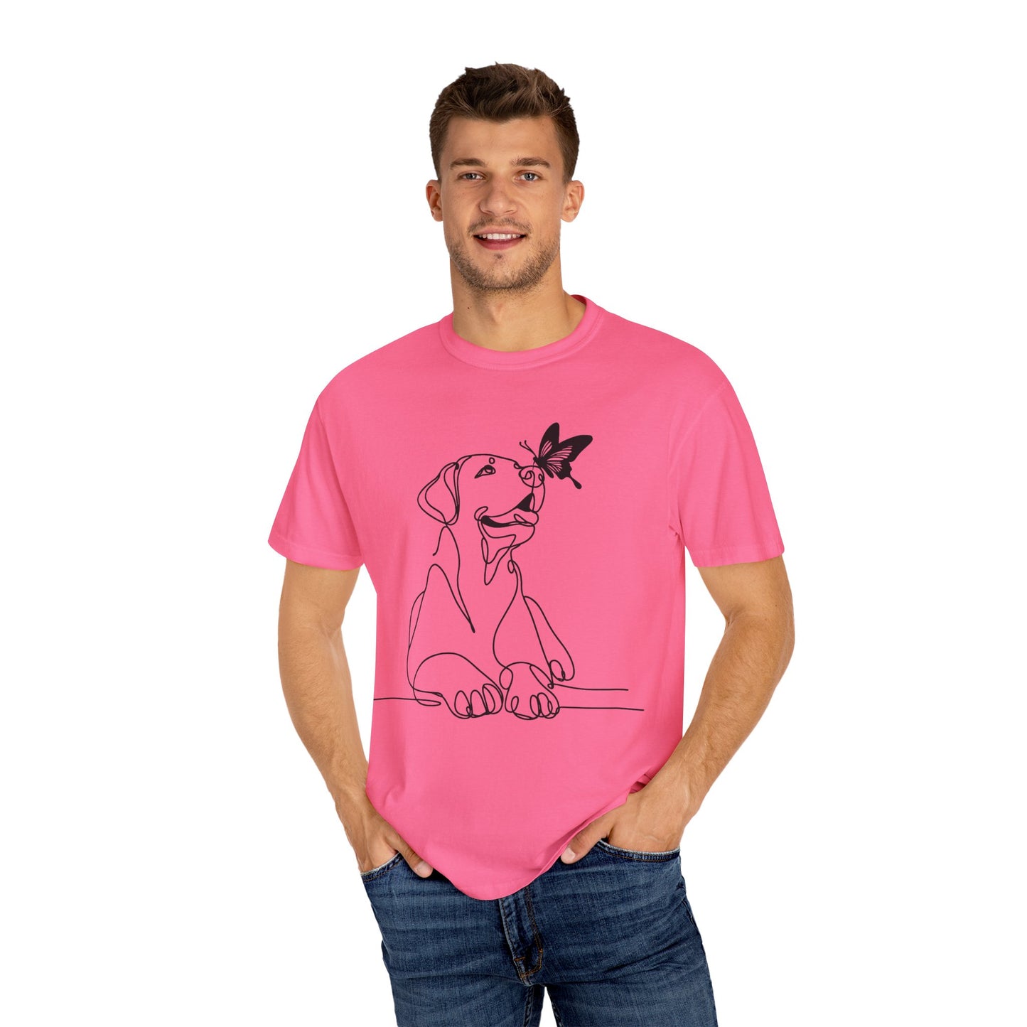 Adorable Dog and Butterfly T-Shirt, Cute Pet Tee, Dog Lover Gift, Casual Wear, Animal Lover Apparel, Birthday Gift for Dog Owners