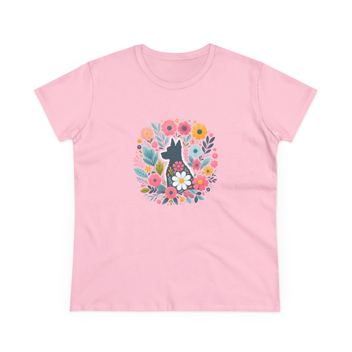 Floral Dog Silhouette Tee, Women's Cotton T-Shirt, Animal Lover Gift, Cute Summer Top, Pet Owner Apparel, Nature Inspired Design