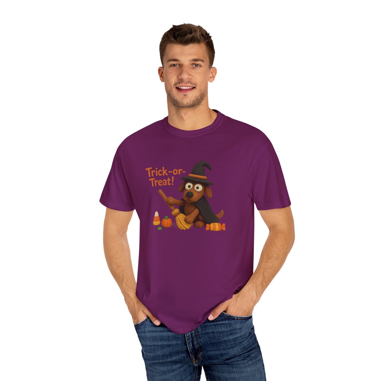 Cute Halloween Dog T-Shirt, Trick-or-Treat Shirt, Fall Apparel, Pet Lover Gift, Unisex Halloween Clothing, Animal Lover Tee