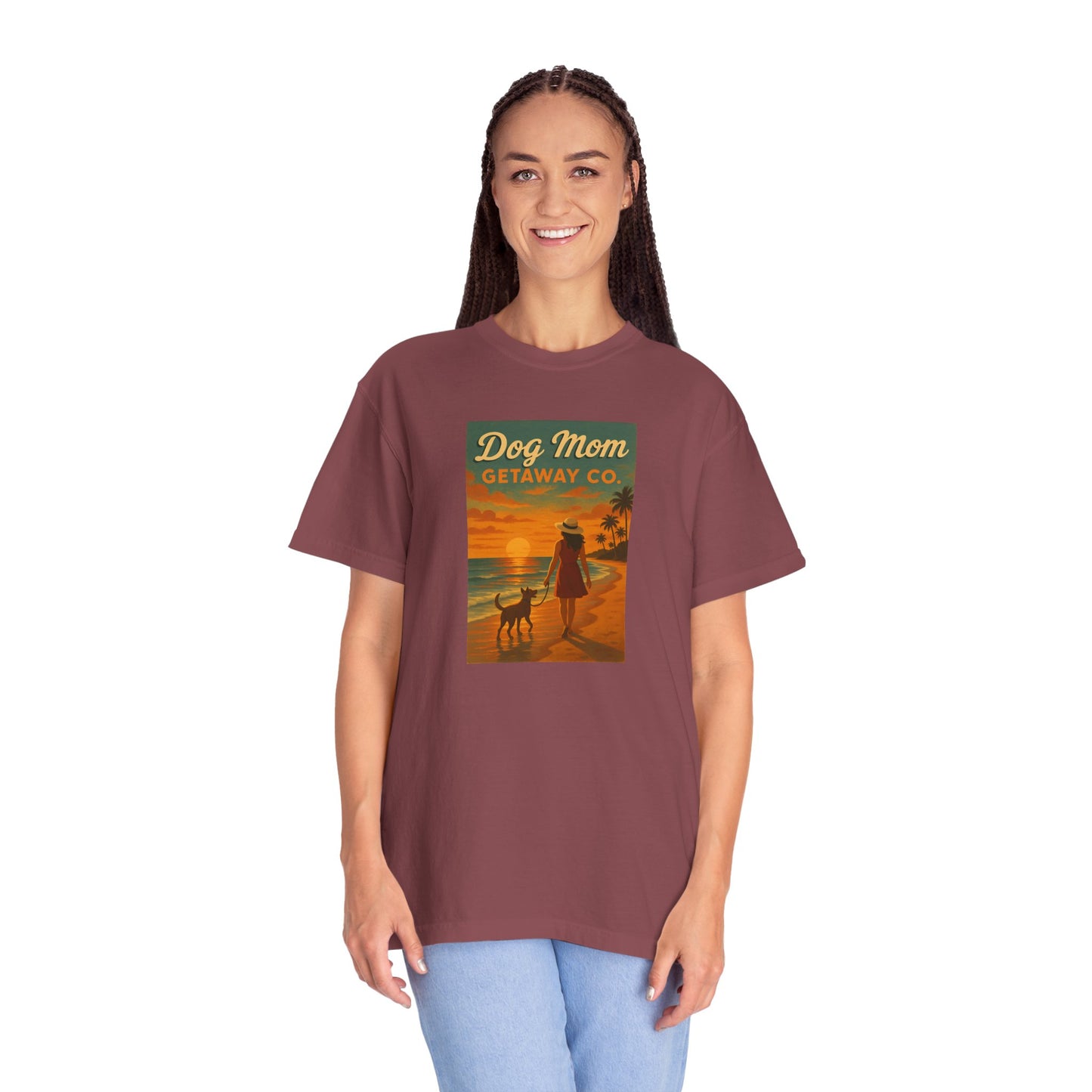 Dog Mom Sunset Tee, Unisex T-Shirt, Dog Lover Gift, Summer Vacation Shirt, Pet Parent Apparel, Casual Everyday Wear