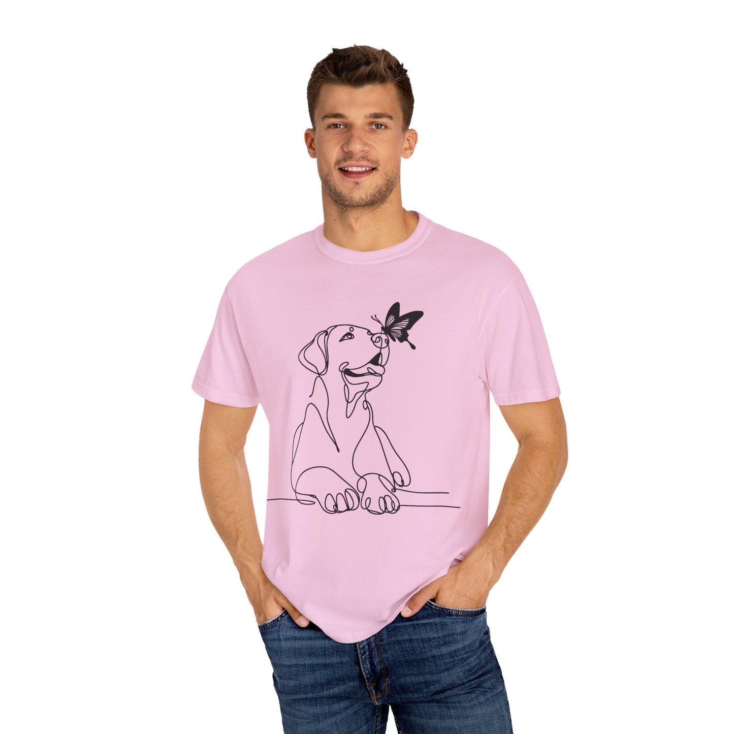 Adorable Dog and Butterfly T-Shirt, Cute Pet Tee, Dog Lover Gift, Casual Wear, Animal Lover Apparel, Birthday Gift for Dog Owners