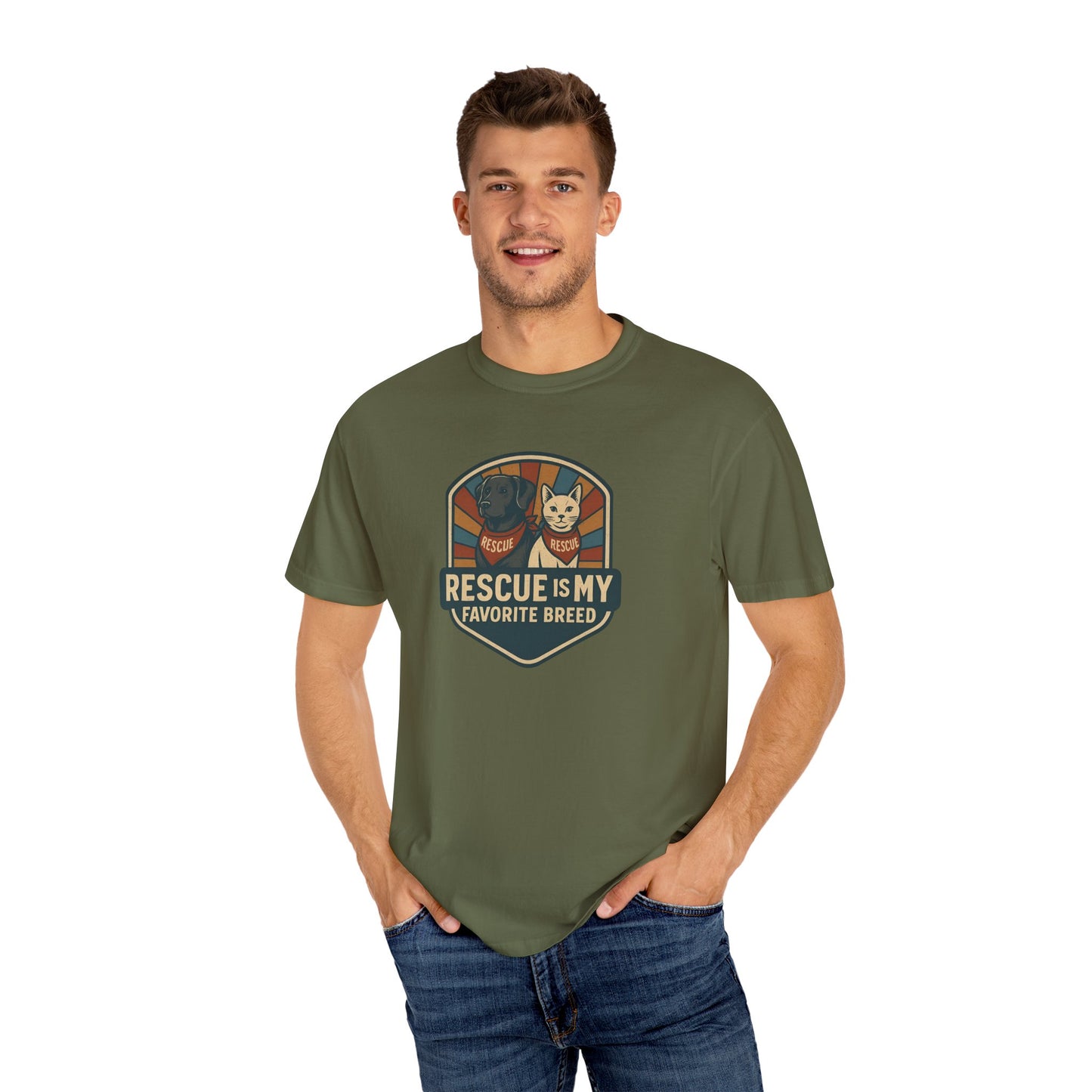 Rescue is My Favorite Breed T-Shirt, Unisex Animal Lover Tee, Pet Adoption Gift, Casual Wear, Dog Lover Shirt, Gift for Him/Her