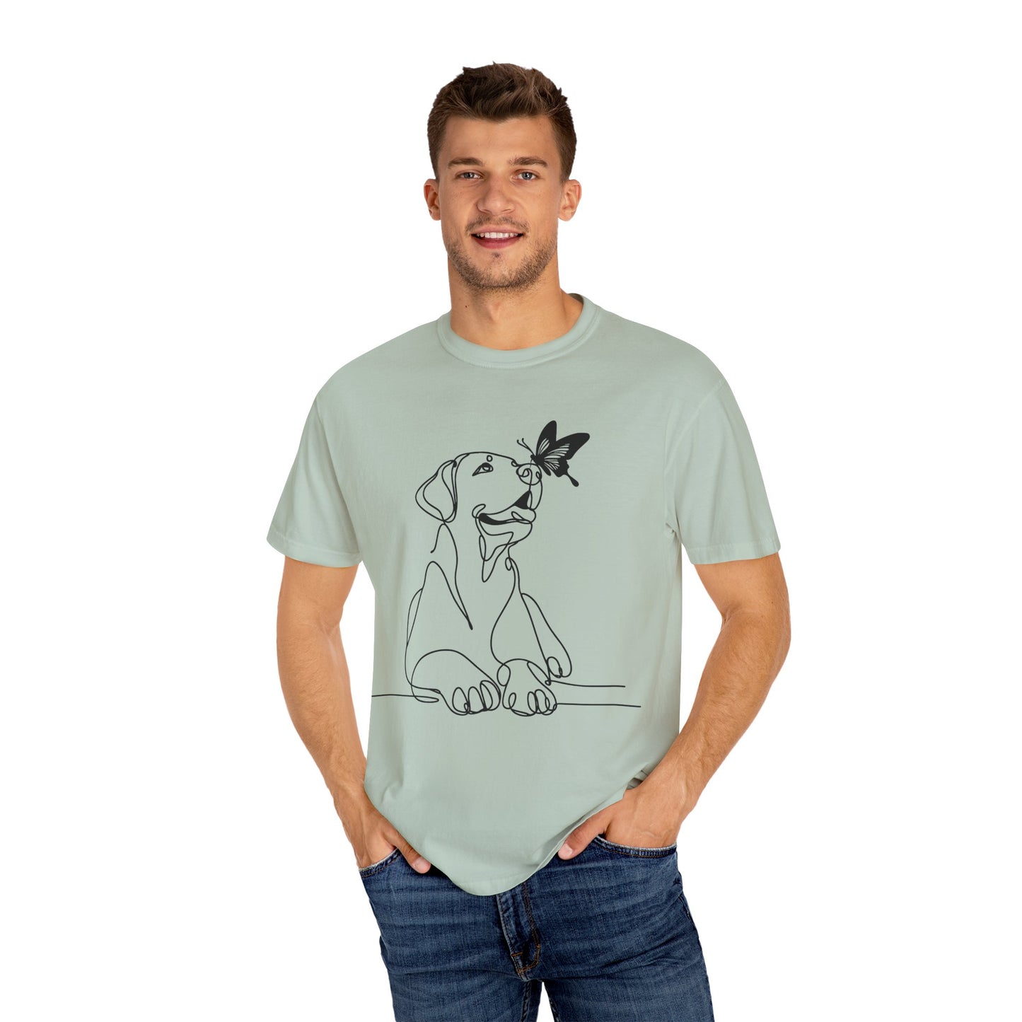 Adorable Dog and Butterfly T-Shirt, Cute Pet Tee, Dog Lover Gift, Casual Wear, Animal Lover Apparel, Birthday Gift for Dog Owners