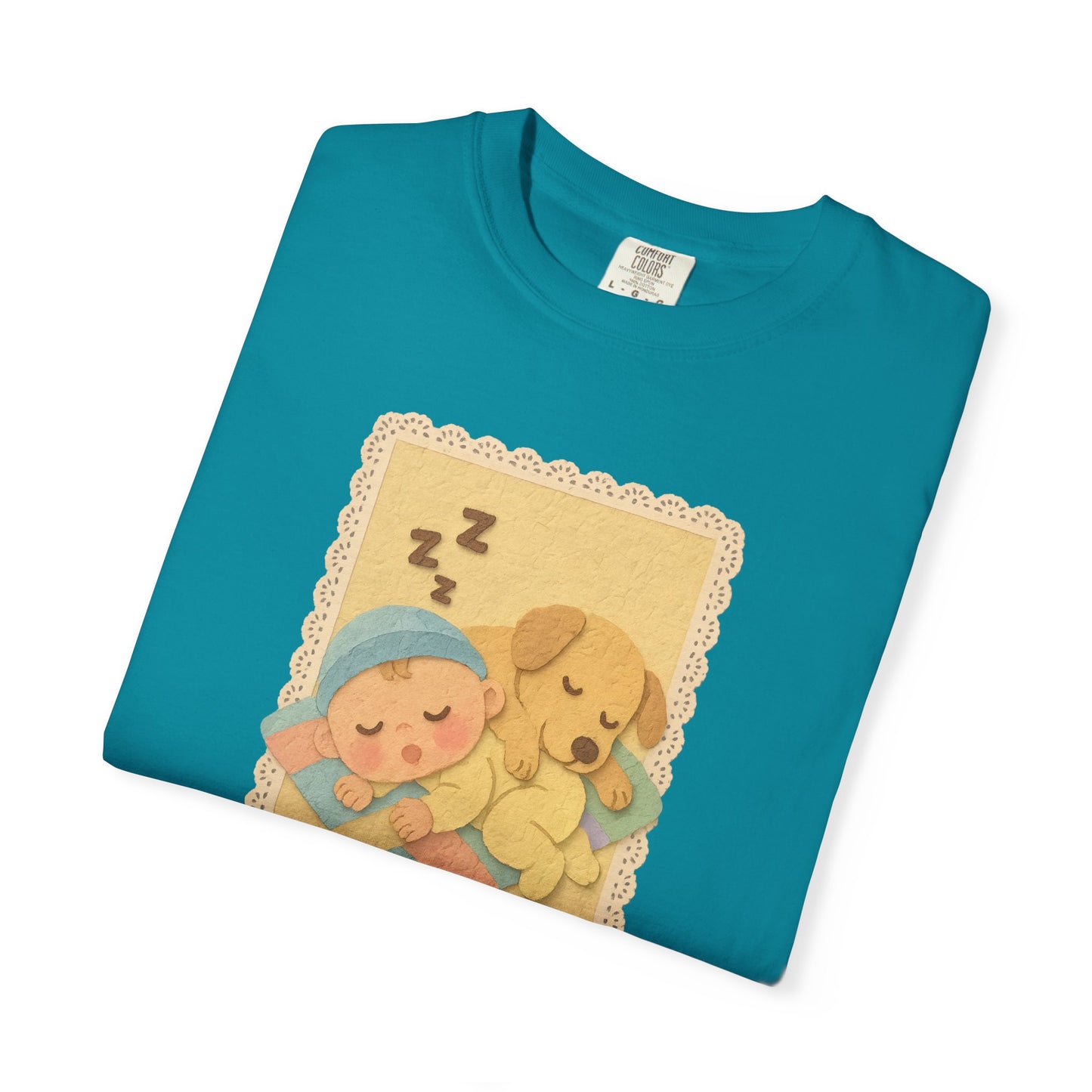 Cute Dreamy T-Shirt, Cartoon Sleepy Baby and Puppy Design, Cozy Gift for Kids, Fun Sleepwear, Nursery Decor, Pet Lover Gift