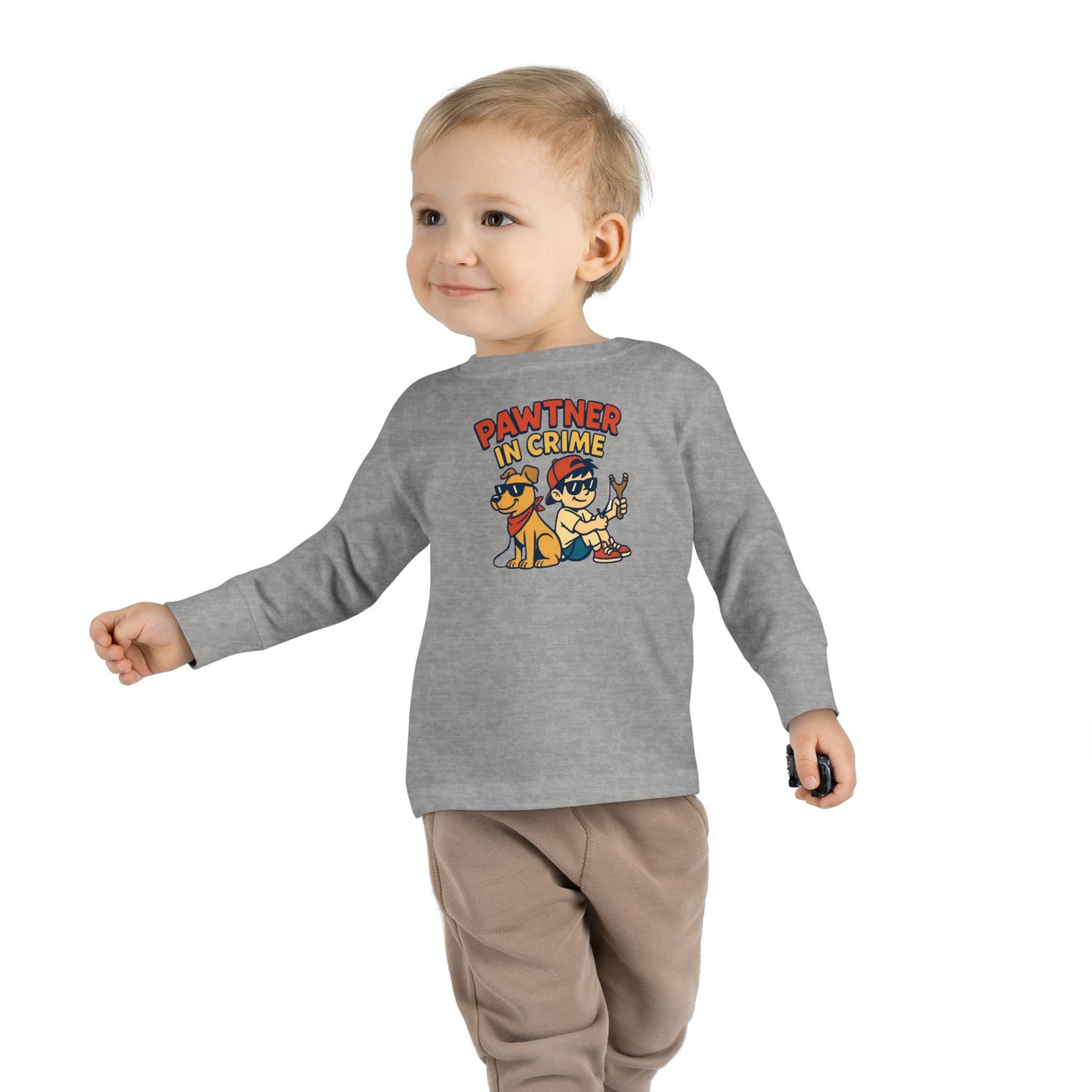 Cute Toddler Long Sleeve Tee with 'Pawtner in Crime' Design, Funny Kids Shirt, Pet Lover Gift, Toddler Birthday Outfit, Animal Theme Tee