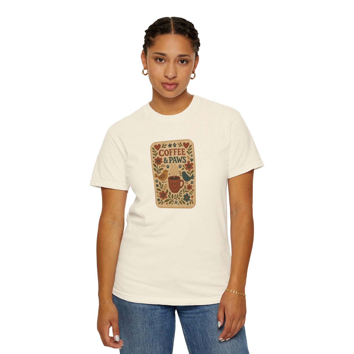 Coffee and Paws Unisex T-Shirt | Cute Pet Lover Tee, Gift for Dog Owners, Casual Wear, Animal Lover Apparel, Perfect for Coffee Lovers