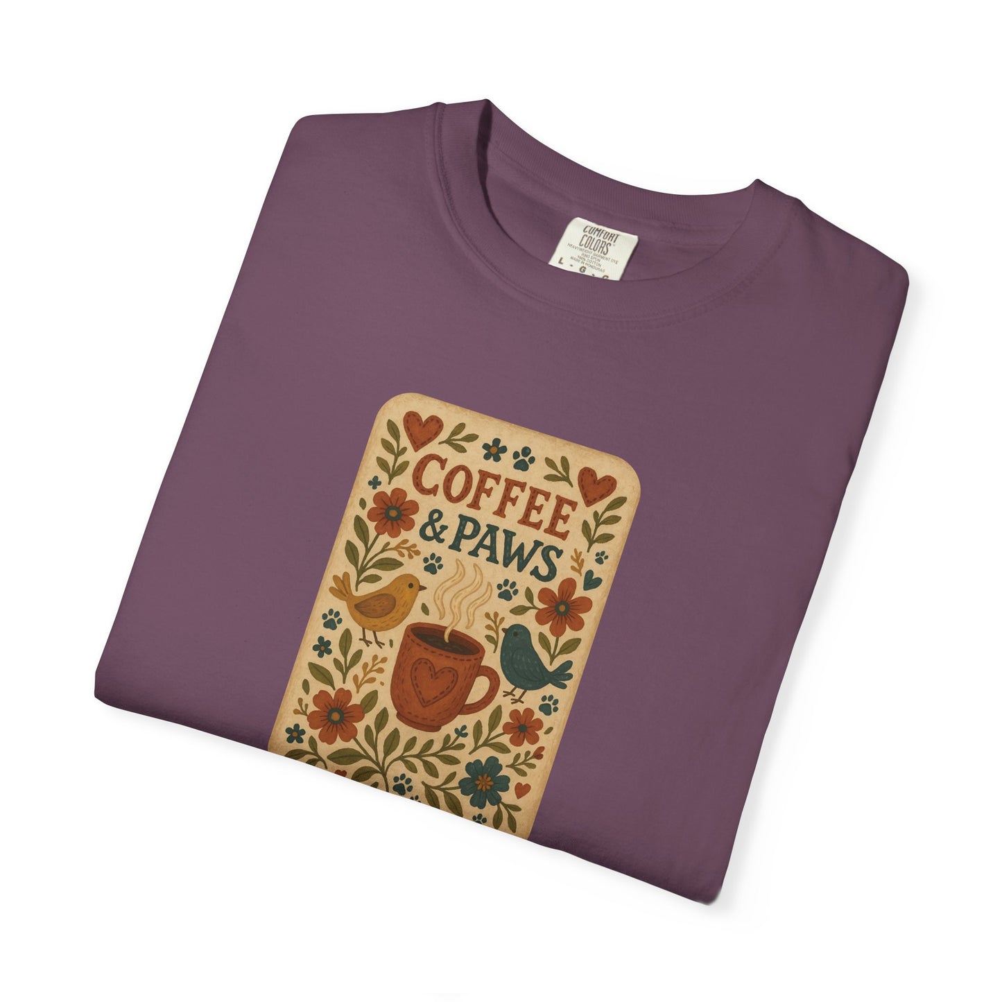 Coffee and Paws Unisex T-Shirt | Cute Pet Lover Tee, Gift for Dog Owners, Casual Wear, Animal Lover Apparel, Perfect for Coffee Lovers