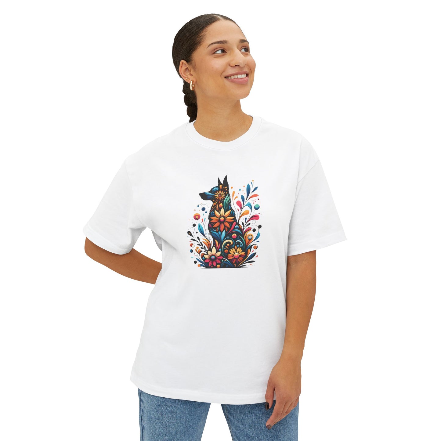 Floral German Shepard Oversized Tee – Unisex Graphic T-Shirt for Pet Lovers